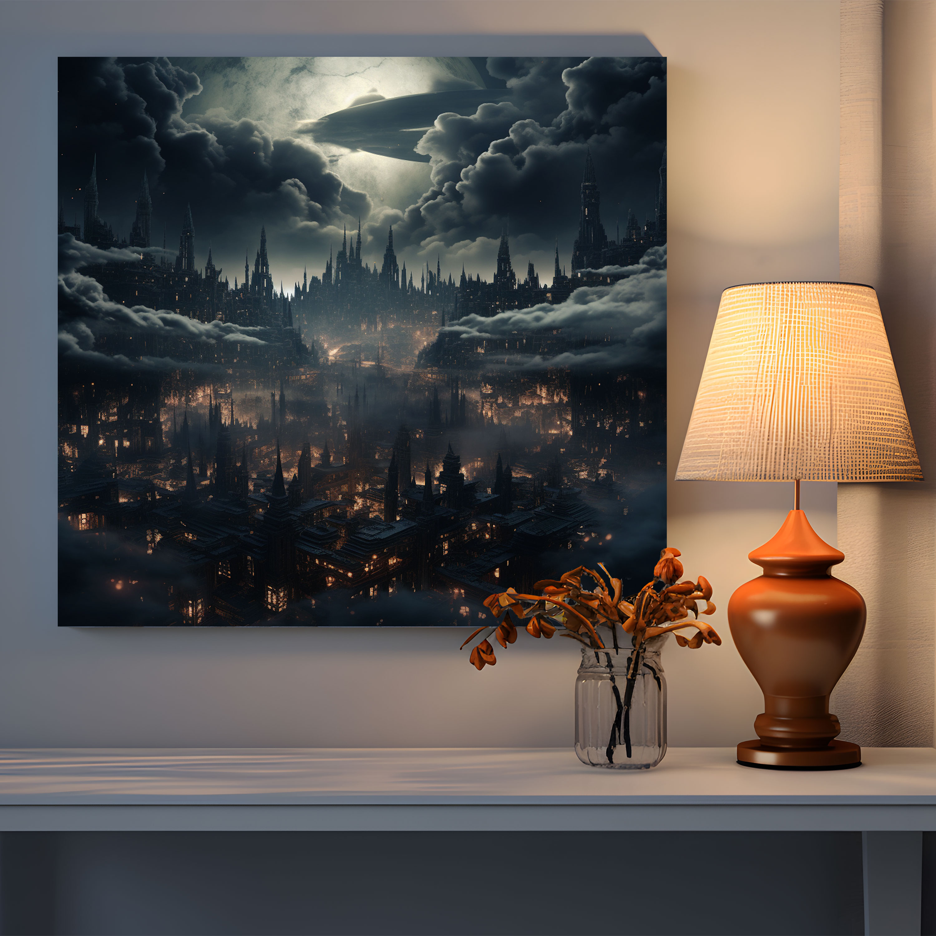 Midnight Floating City Canvas Print - Midnight, Canvas Print, Digital Art, Surreal