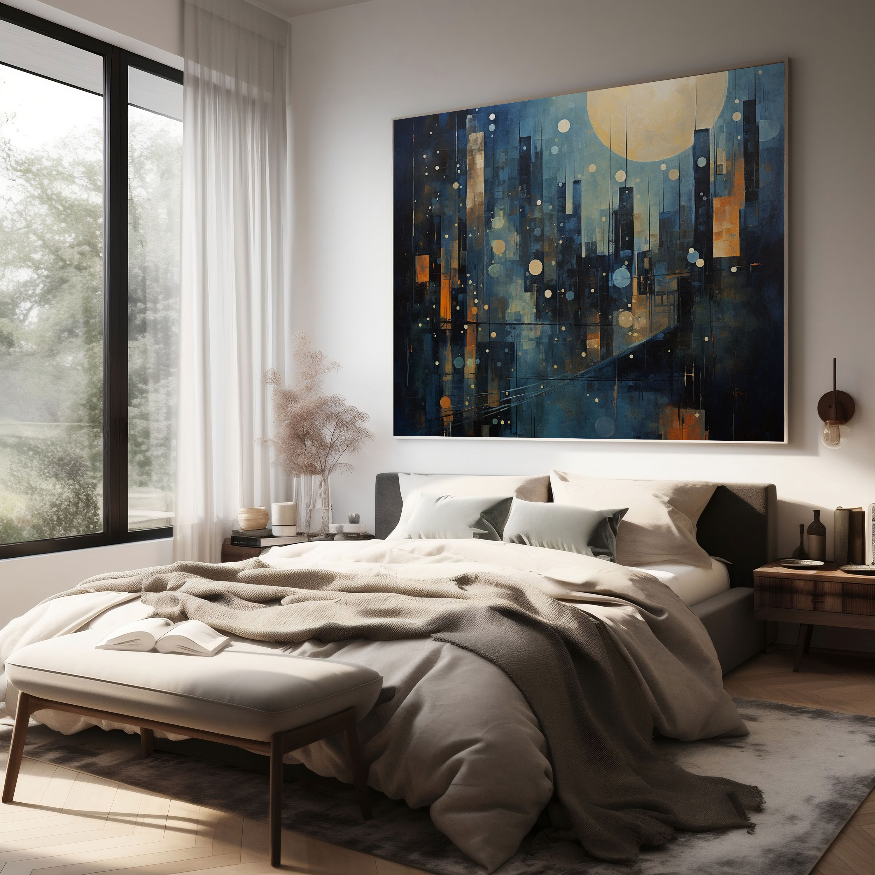 Midnight City Canvas Print - Midnight, Canvas, Home Decoration, Abstract Oil Painting