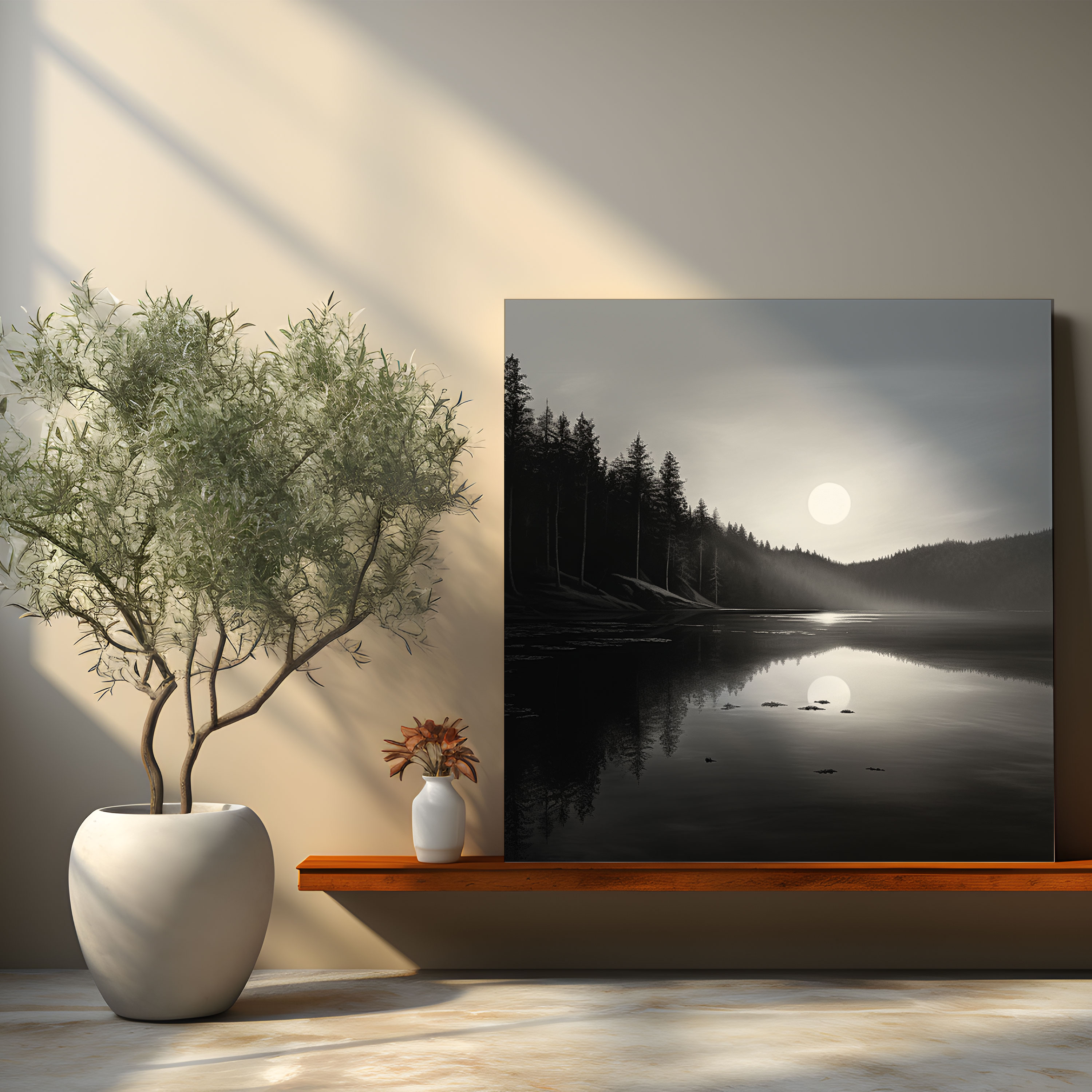 Midnight Moon Canvas Print - Midnight, Minimalist, Elegant, Tranquil Lake