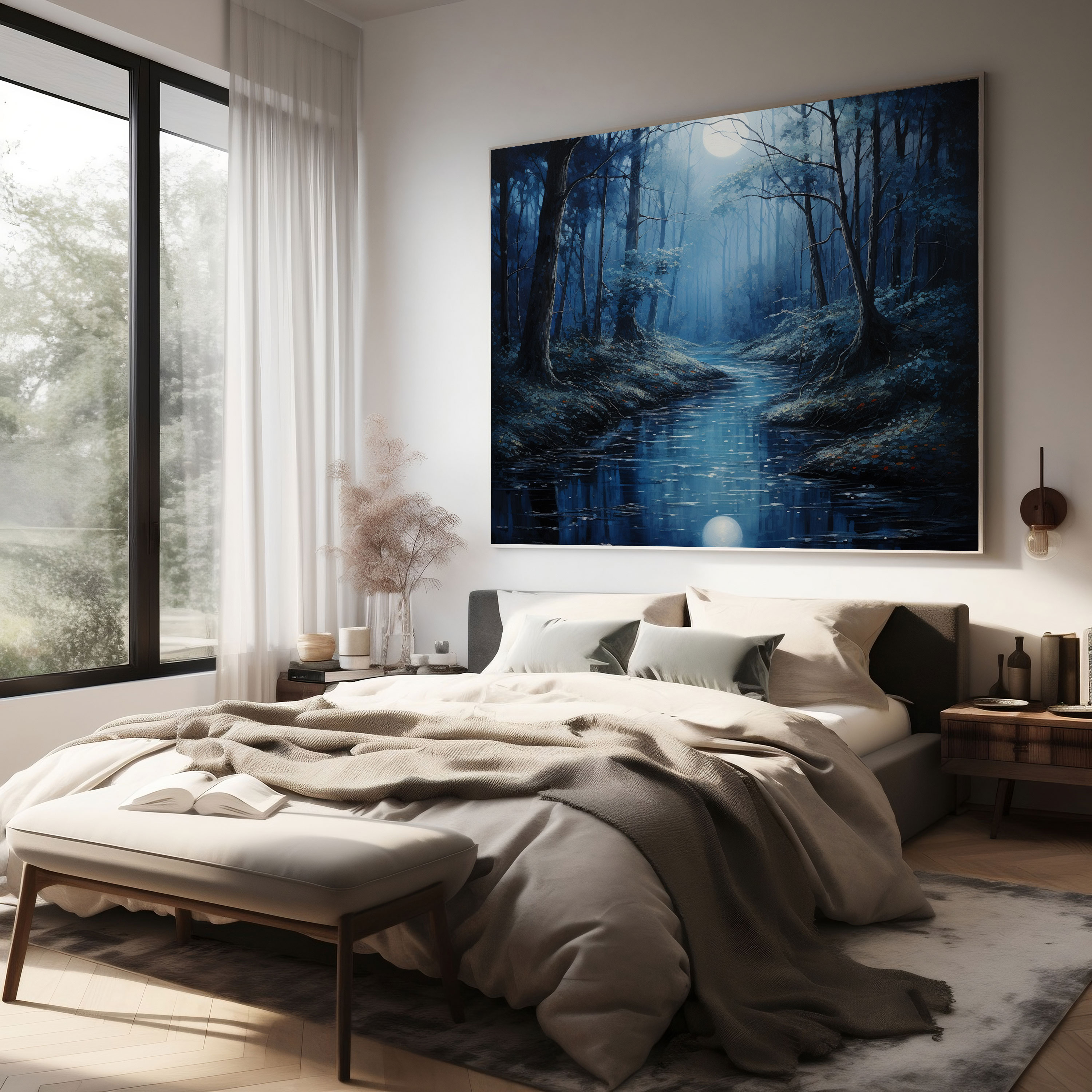 Midnight Forest Canvas Print - Midnight, Serene, Home Decoration, Canvas Wall Art