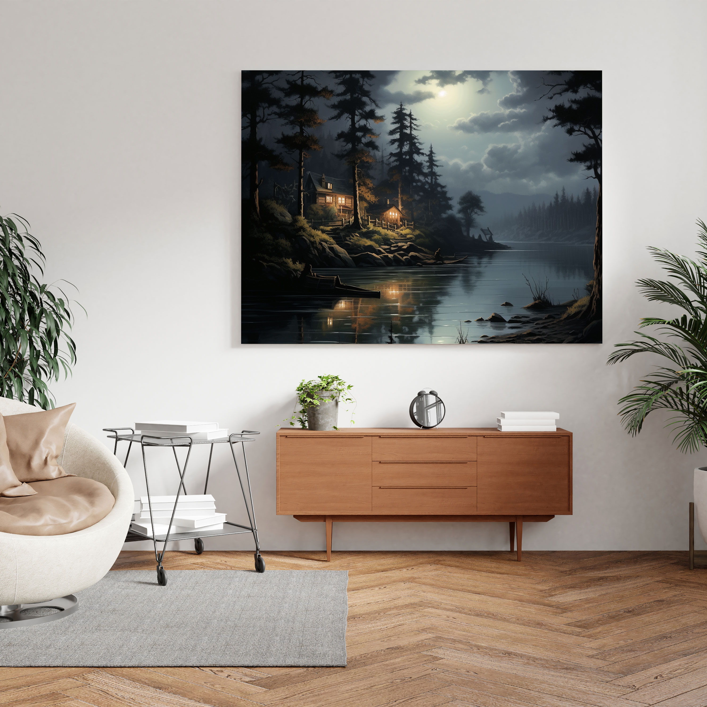 Midnight Lakeside Canvas Print - Midnight, Serene, Midnight, Realistic