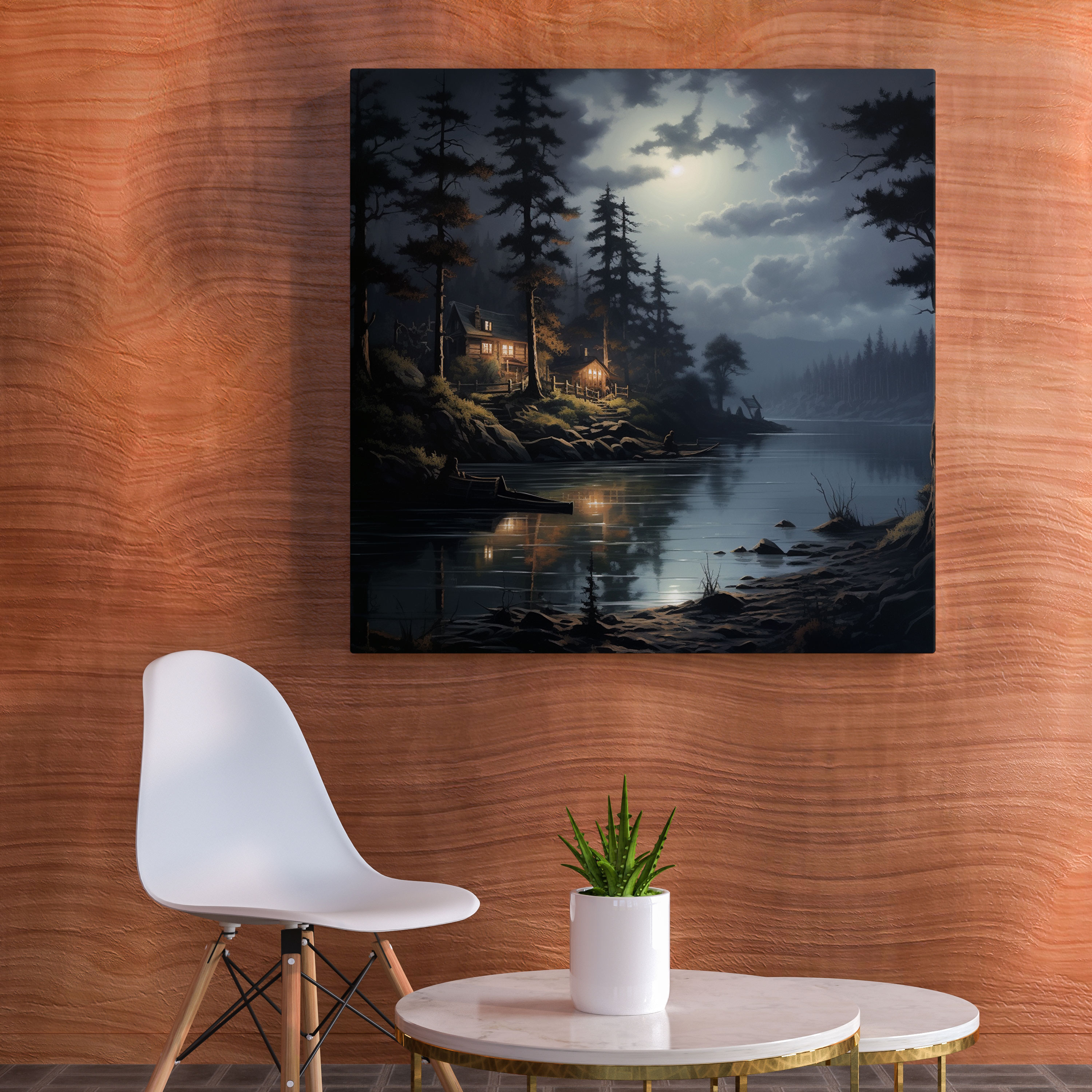Midnight Lakeside Canvas Print - Midnight, Serene, Midnight, Realistic