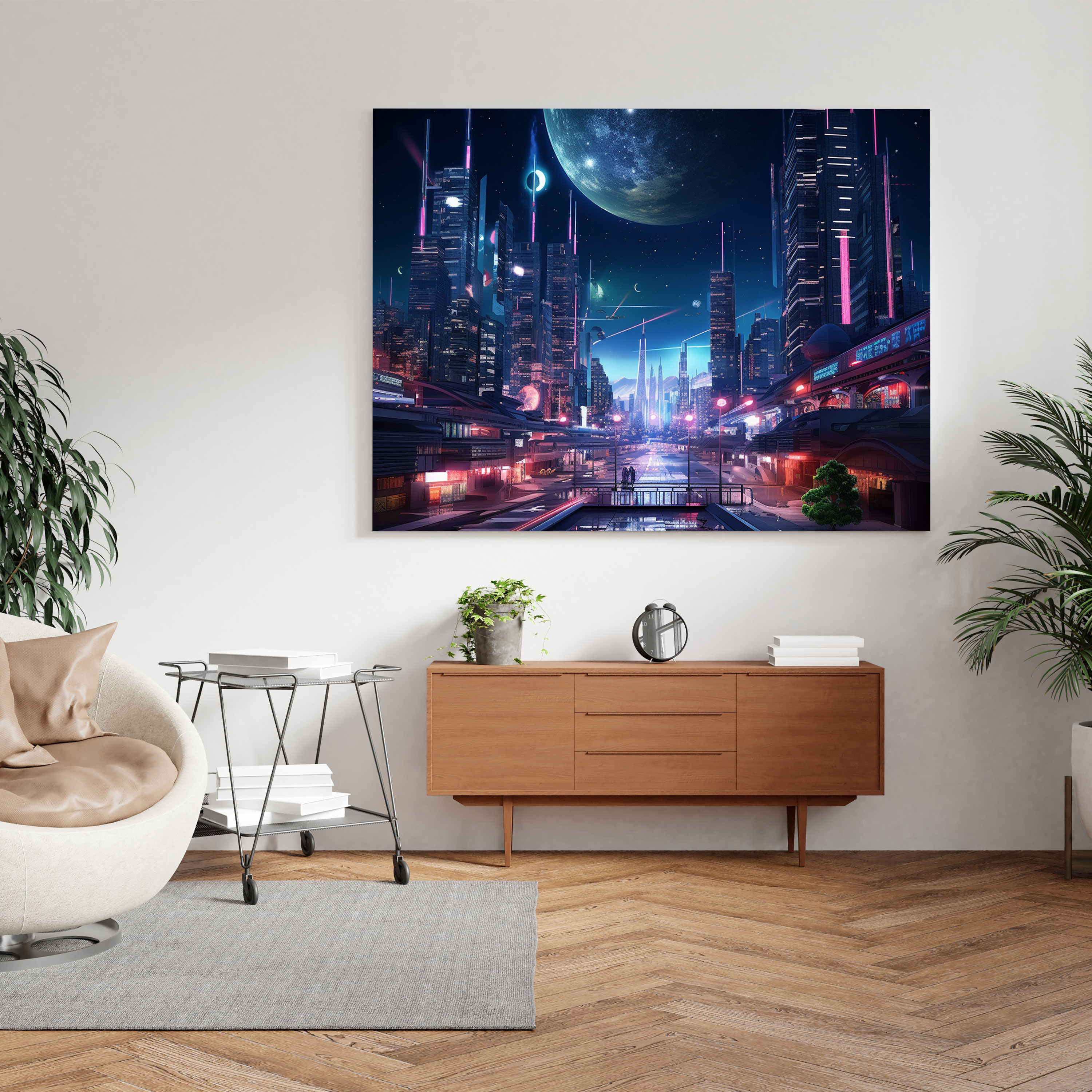 Midnight Neon City Canvas Print - Midnight, Adventure, Midnight, Neon-Lit Cityscape
