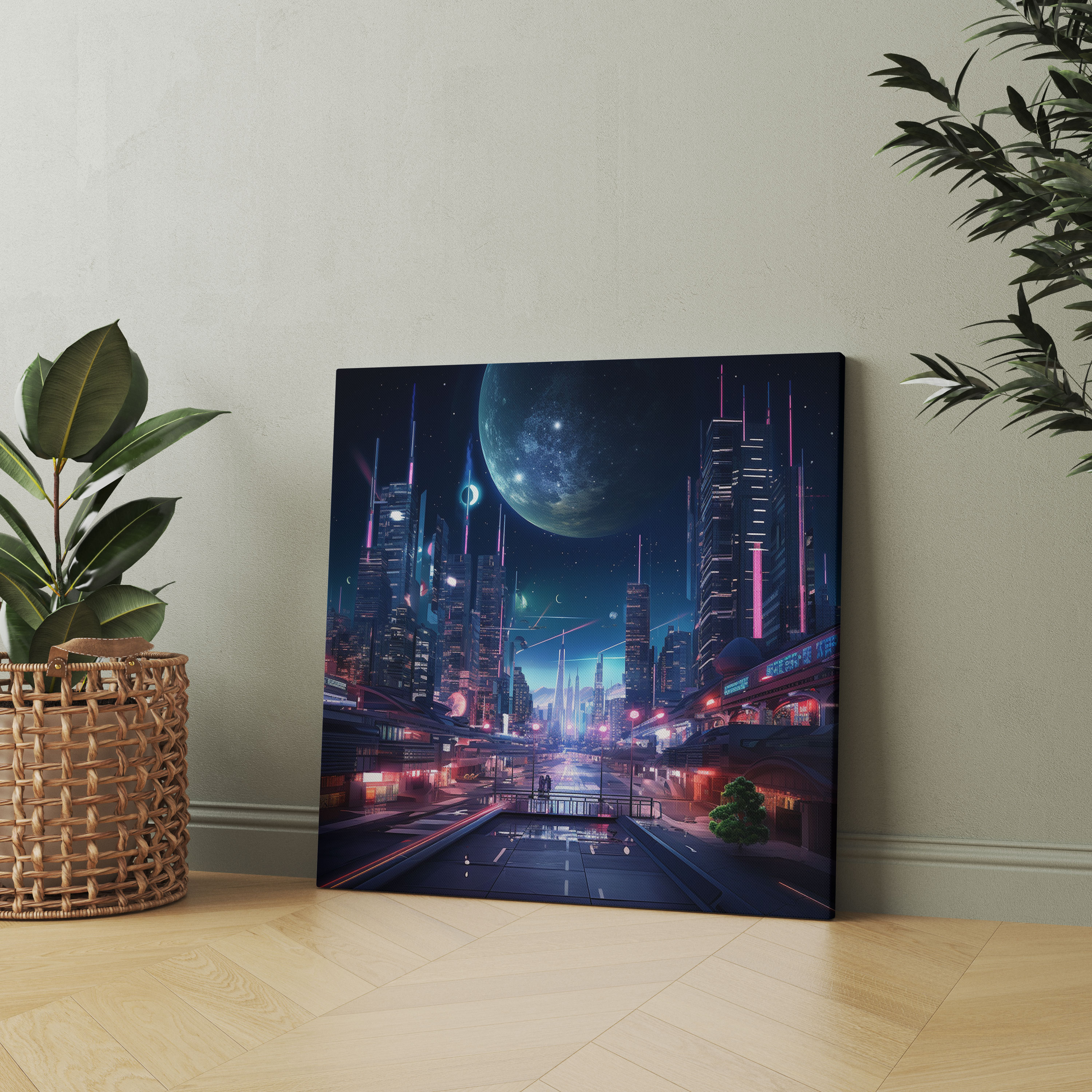 Midnight Neon City Canvas Print - Midnight, Adventure, Midnight, Neon-Lit Cityscape