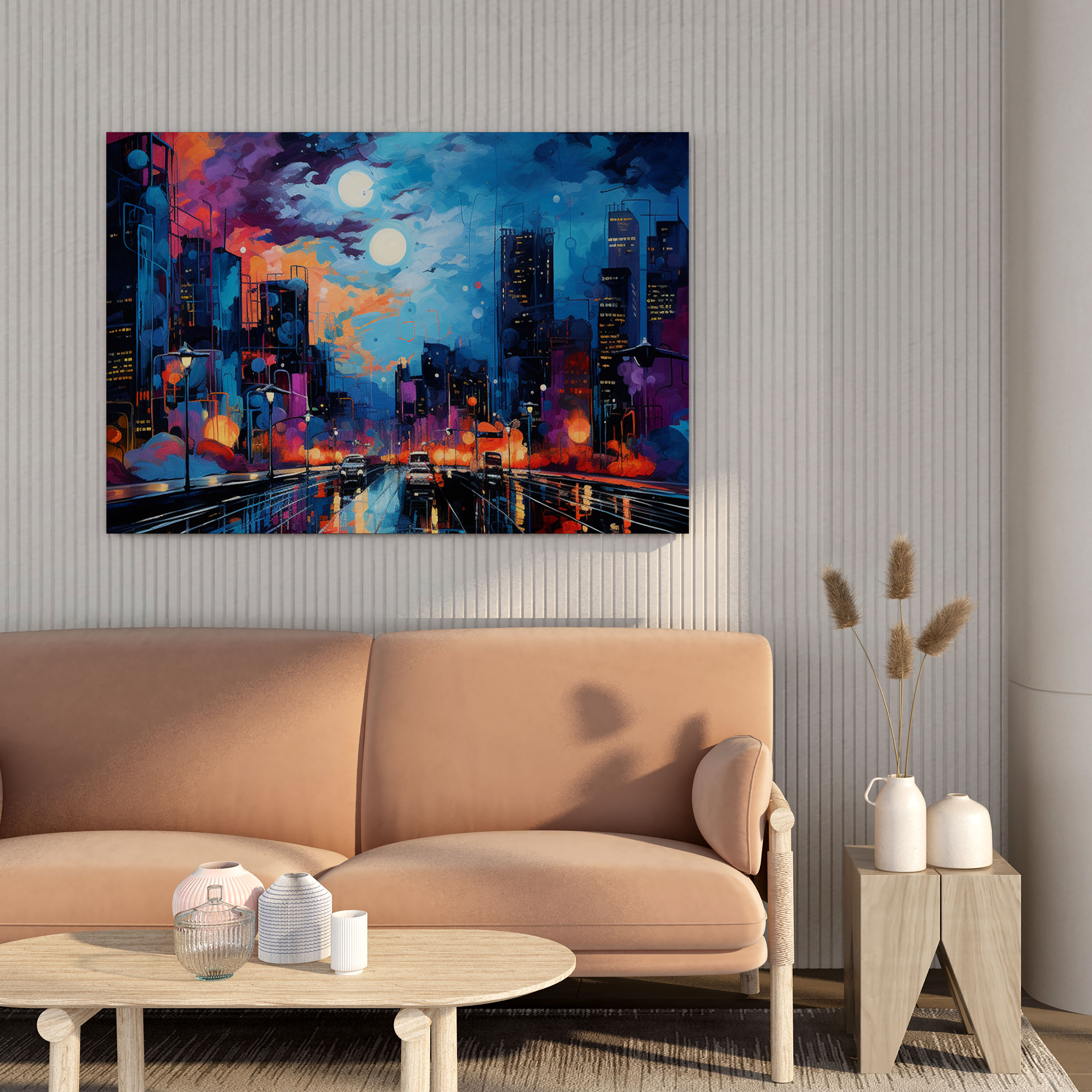 Vibrant Midnight Energy Canvas Print - Midnight, Urban Life, Cityscape, Canvas Wall Art