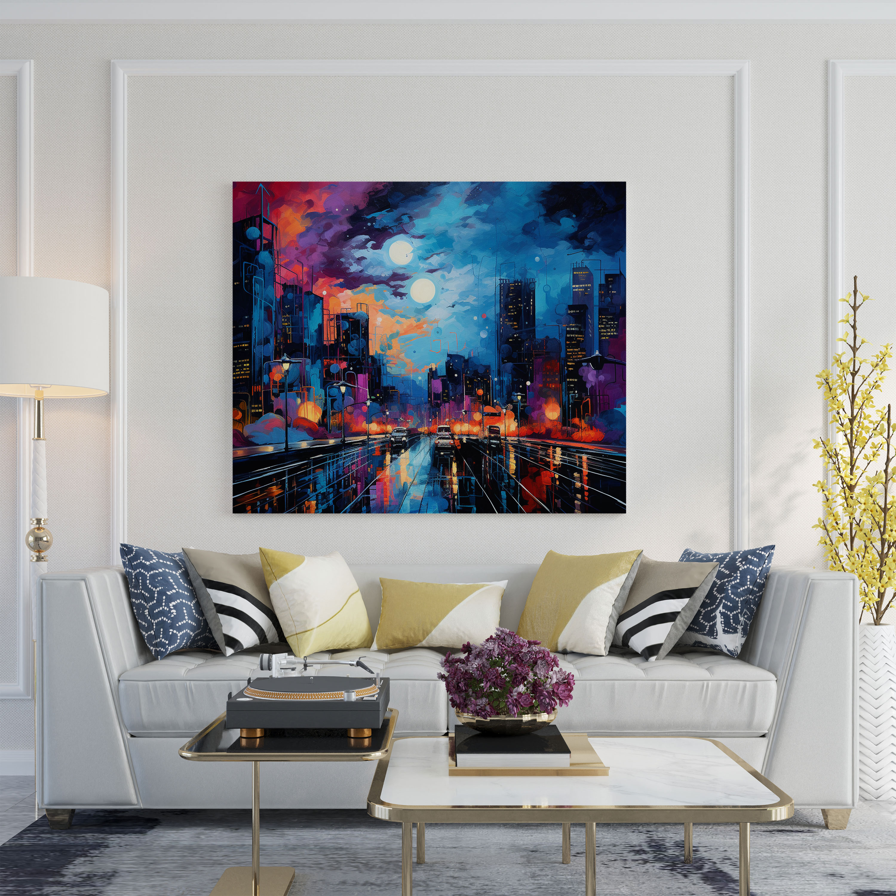 Vibrant Midnight Energy Canvas Print - Midnight, Urban Life, Cityscape, Canvas Wall Art