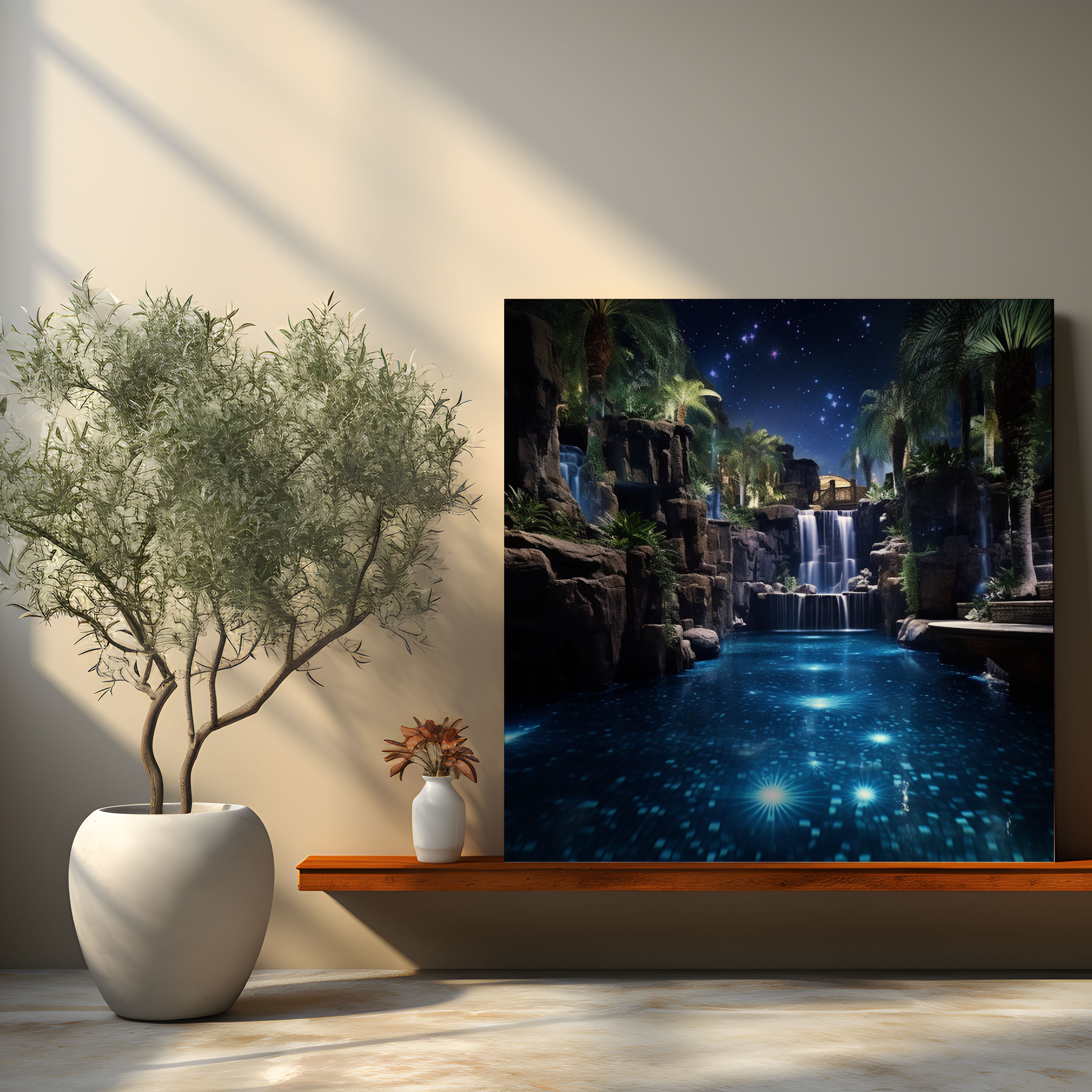Midnight Waterfall Canvas Print - Midnight, Wall Decoration, Canvas, Waterfall