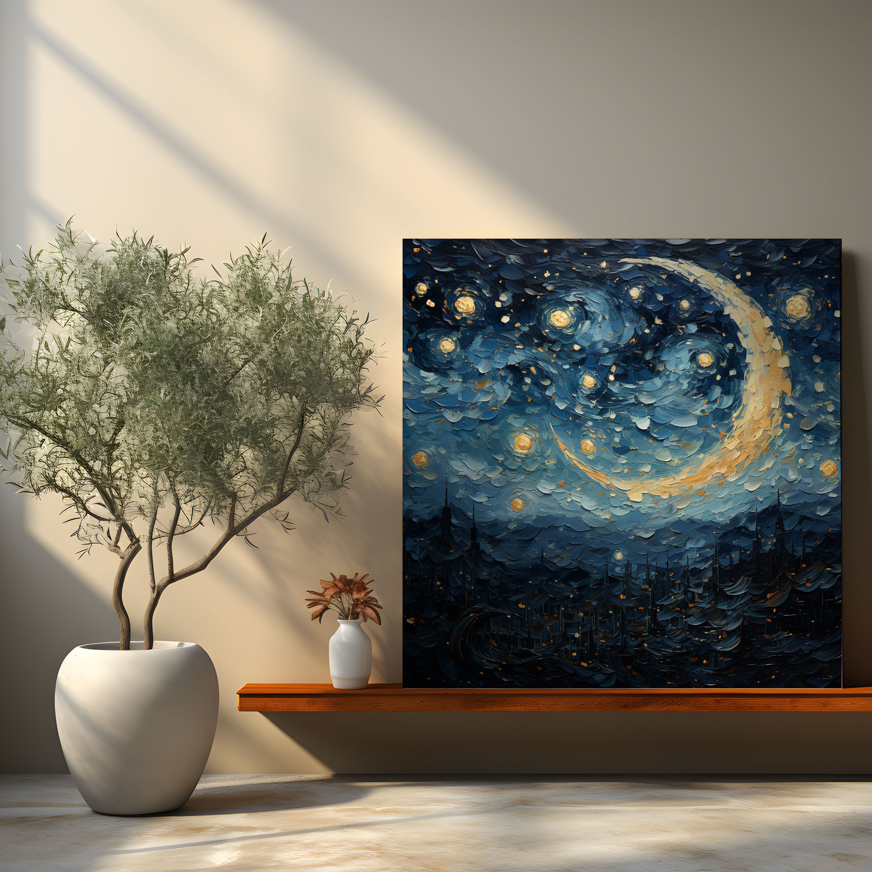 Gece Serenad Duvar Sanatı - Gece İzlenimci Yıldızlı Gece Gökyüzü Kanvas