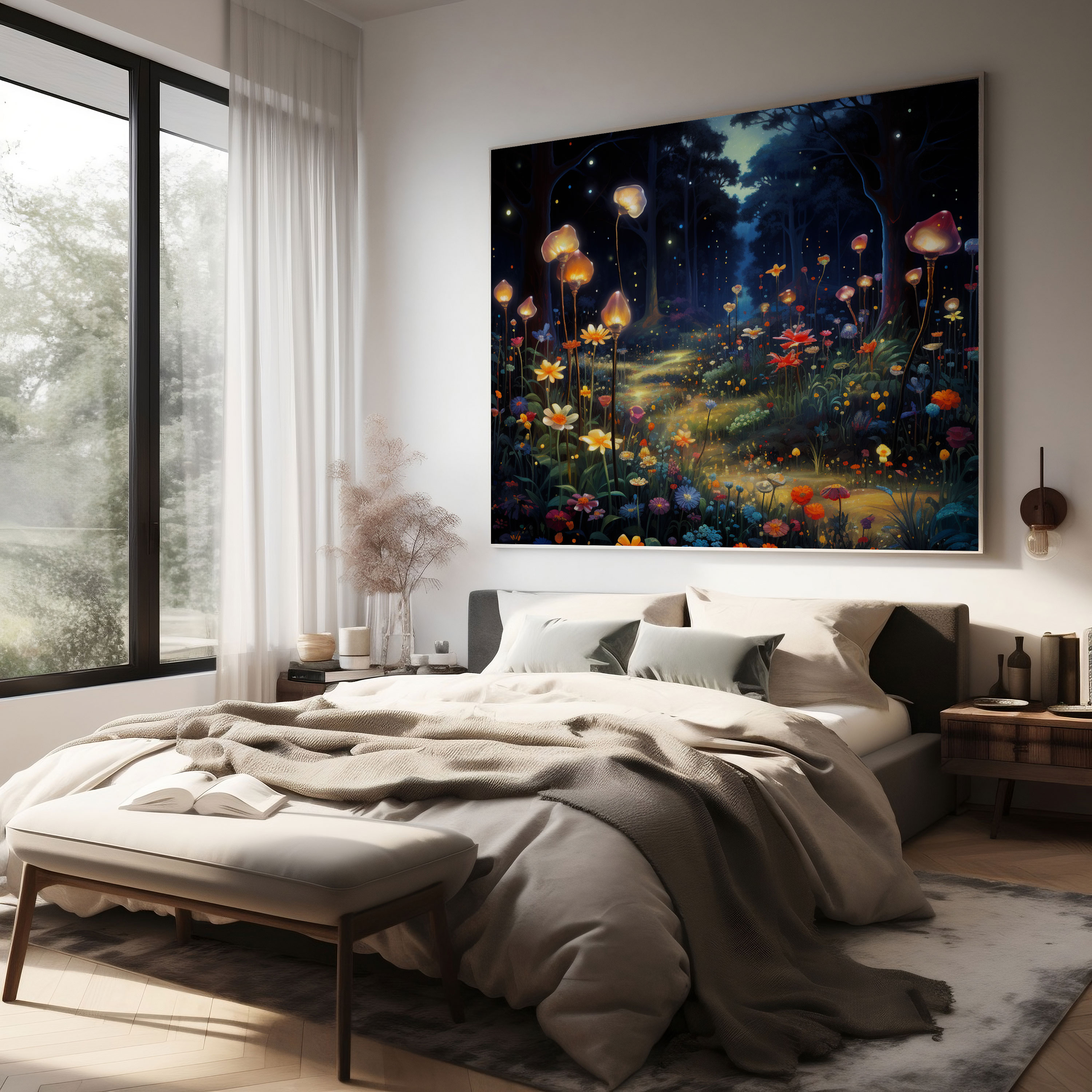 Enchanted Midnight Garden Wall Decoration - Midnight, Vibrant, Whimsical, Nature Enthusiasts