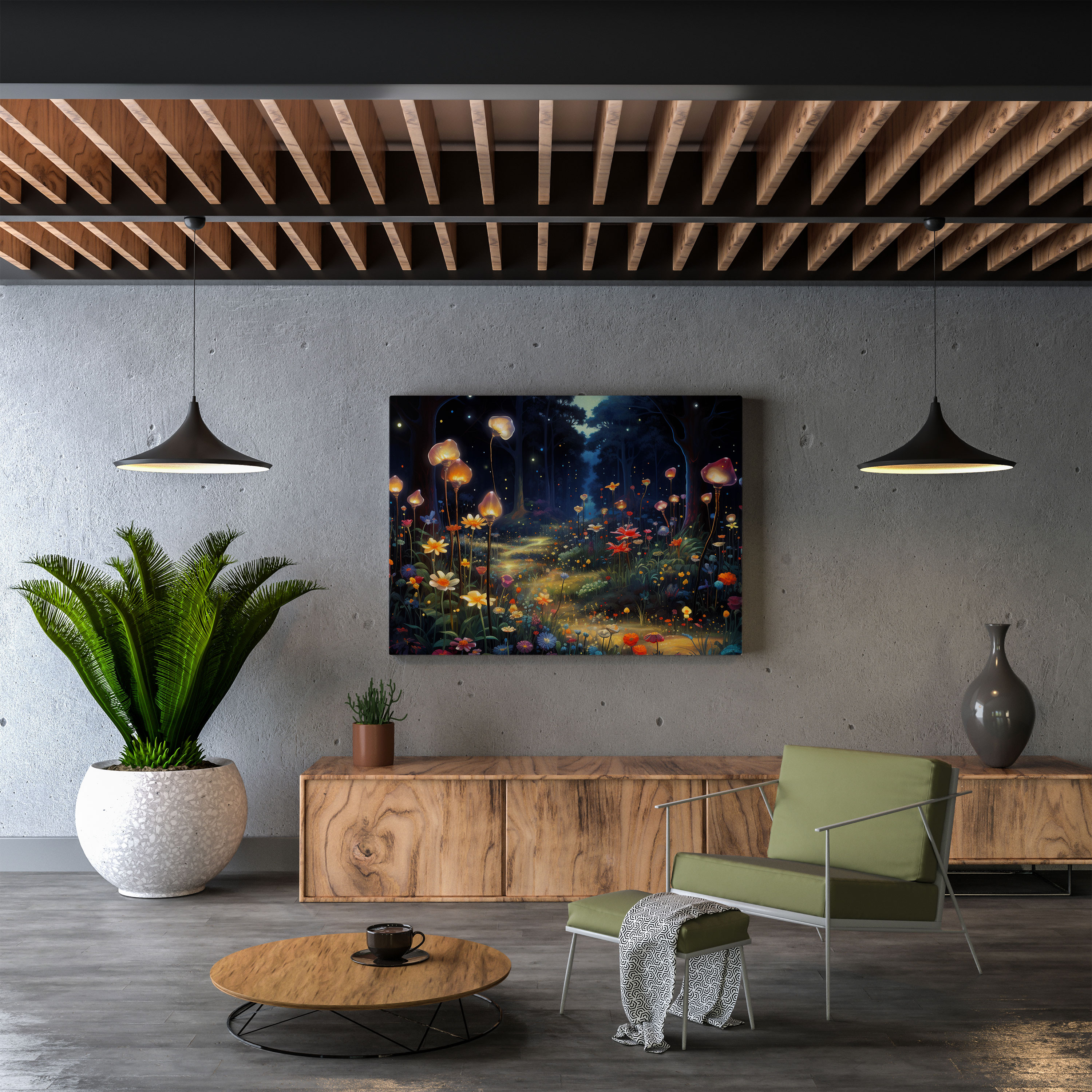 Enchanted Midnight Garden Wall Decoration - Midnight, Vibrant, Whimsical, Nature Enthusiasts