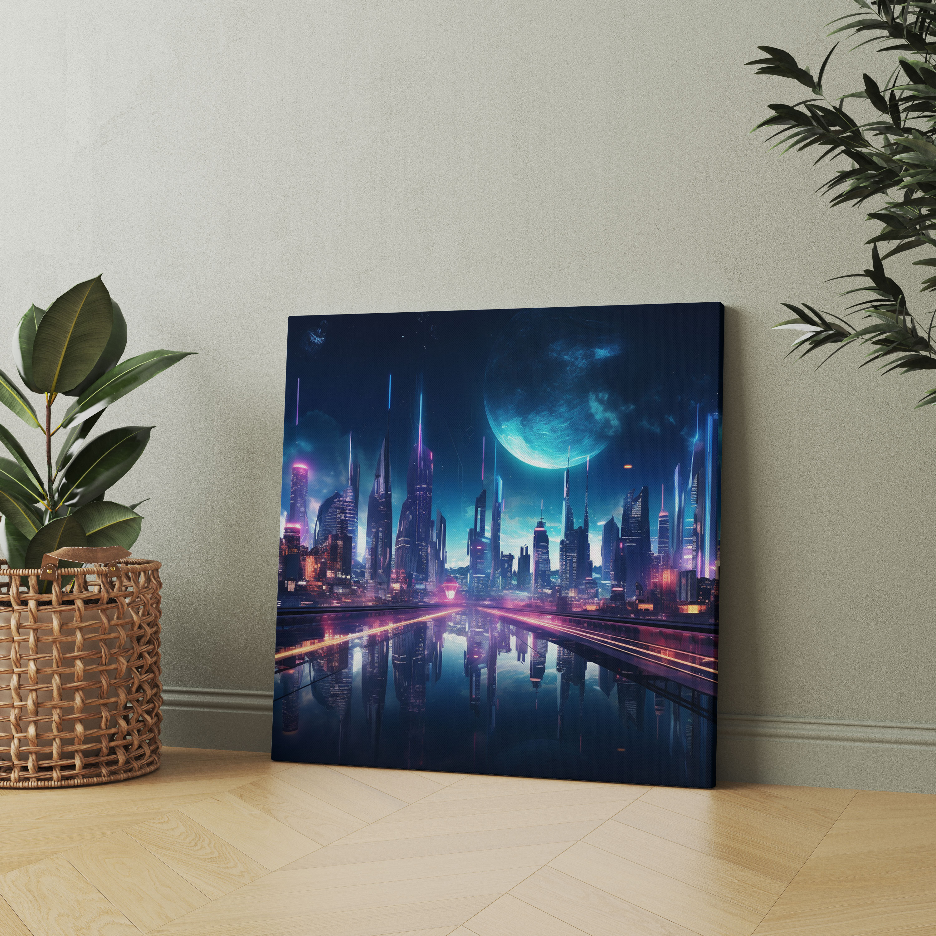 Neon City Canvas Print - Midnight, Urban Charm, Modernity, Home Decoration