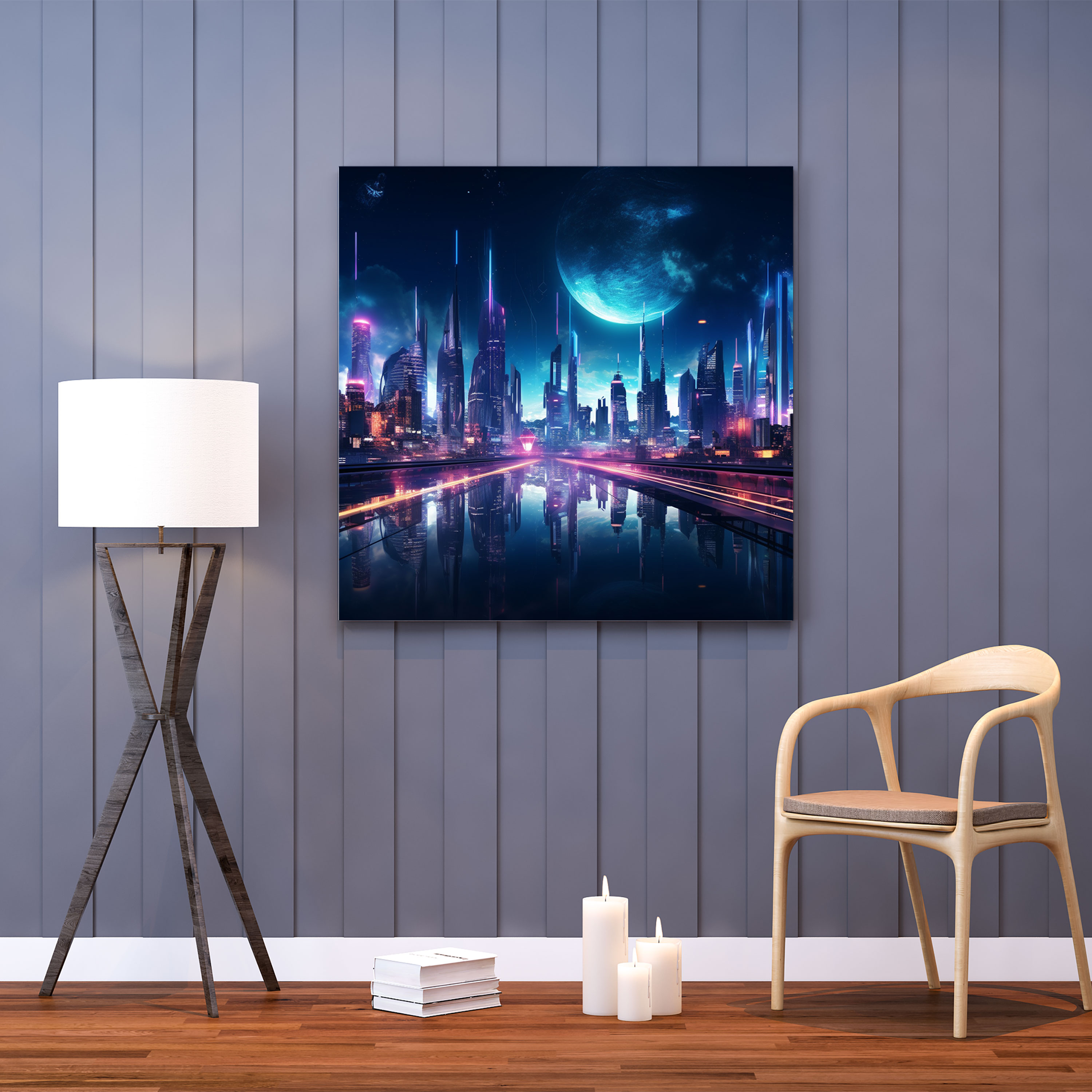Neon City Canvas Print - Midnight, Urban Charm, Modernity, Home Decoration