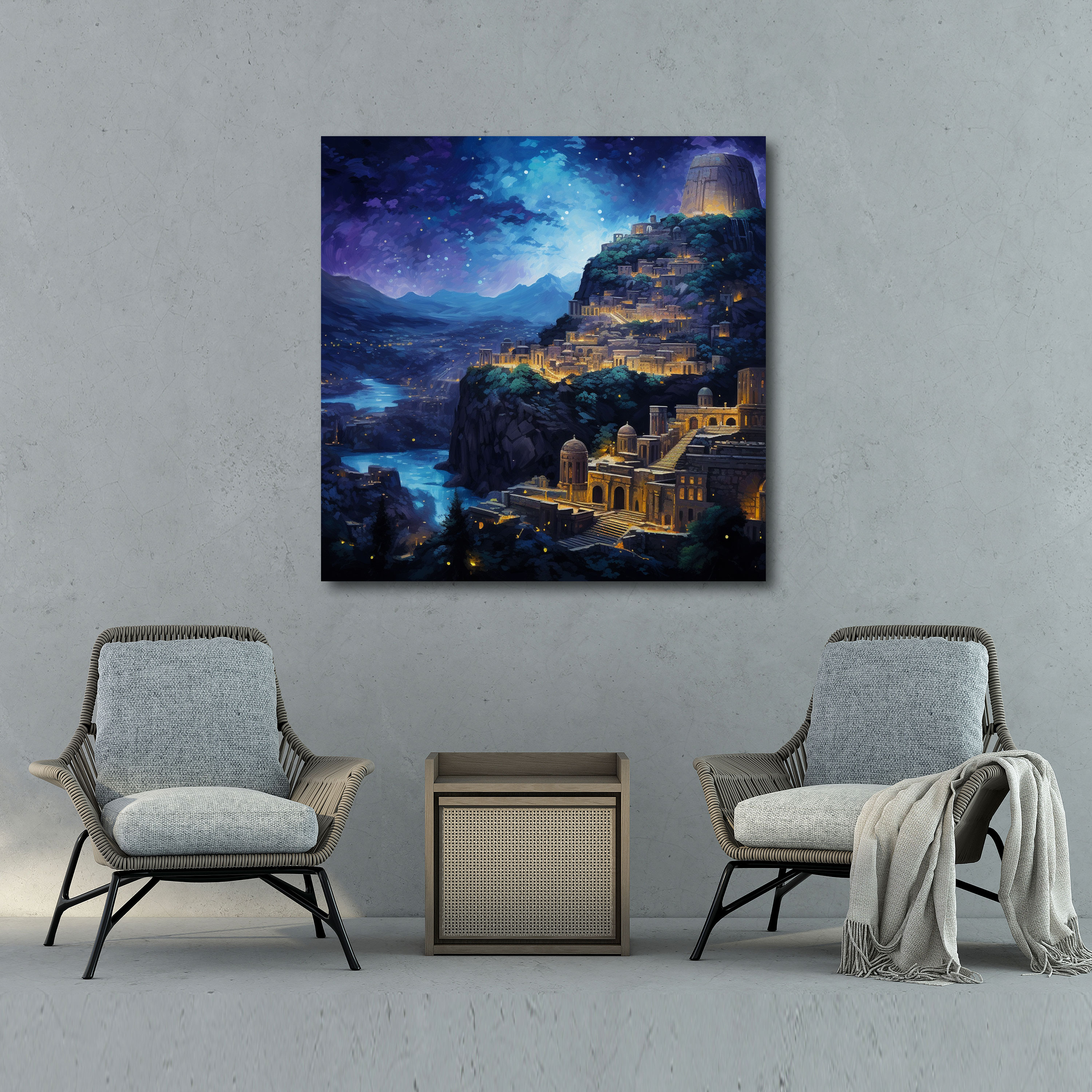 Middle Earth Wall Art - Ancient City - Middle Earth, Canvas Print, Starry Night Sky, Ancient City