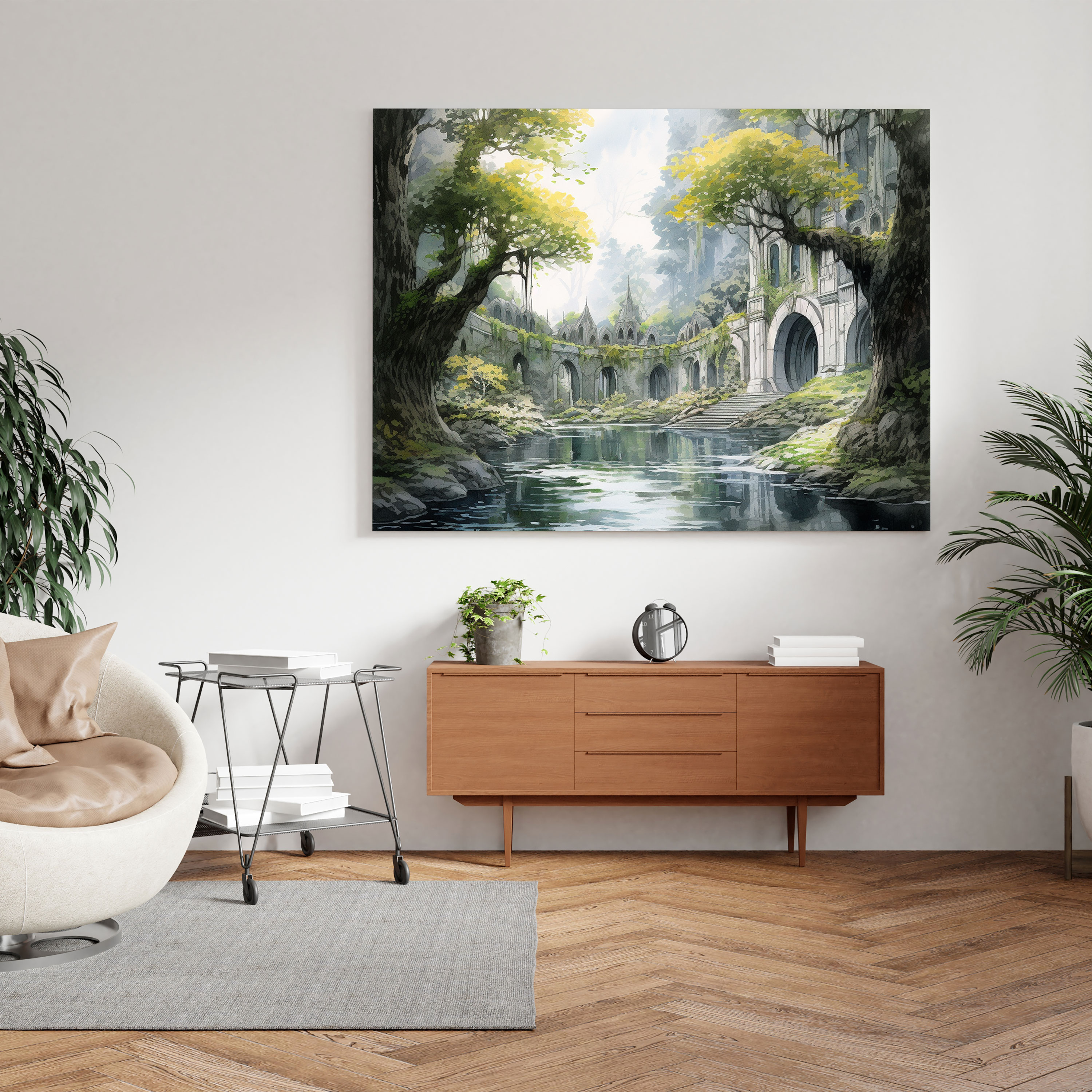 Middle Earth Wall Art - Lothlórien Watercolor Canvas Print - Middle Earth, Lothlórien, Tranquil Atmosphere, Canvas Print