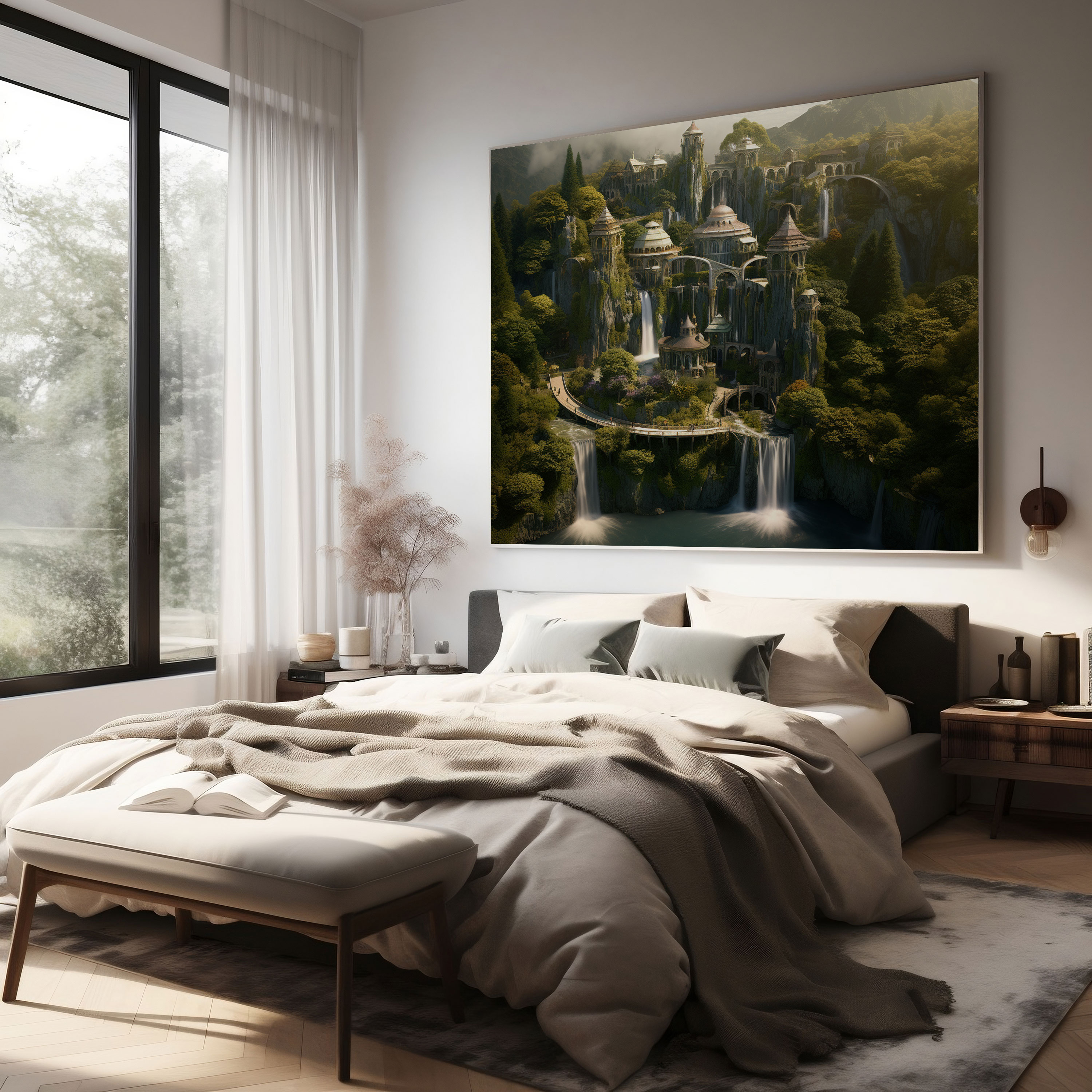 Middle Earth Rivendell Canvas Print - Middle Earth, Ethereal Beauty, Serene Architecture, Wall Art