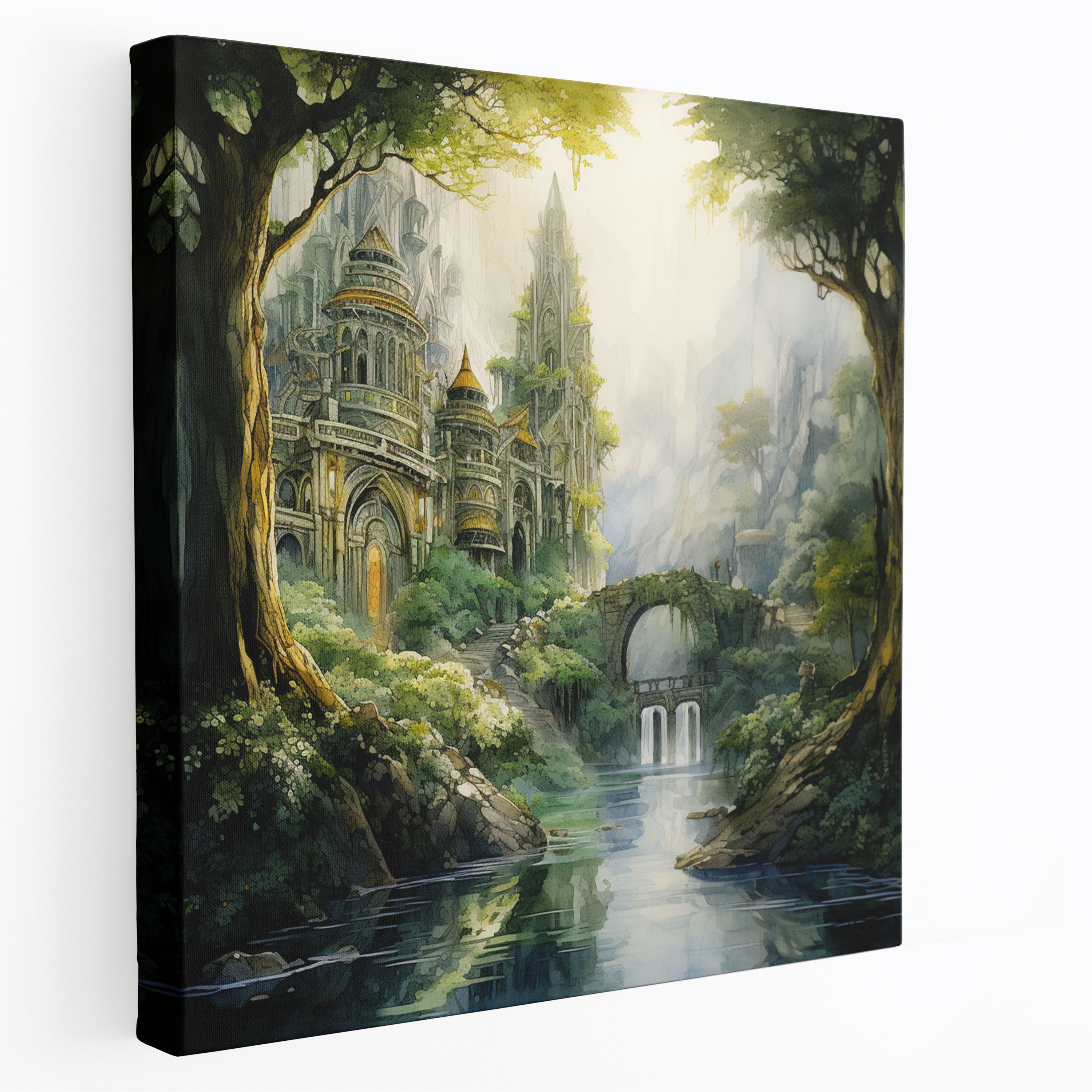 Orta Dünya Lothlórien Duvar Dekorasyonu - Orta Dünya Ev Dekorasyonu Huzurlu Suluboya Tablo Sanatı Kanvas Duvar Sanatı
