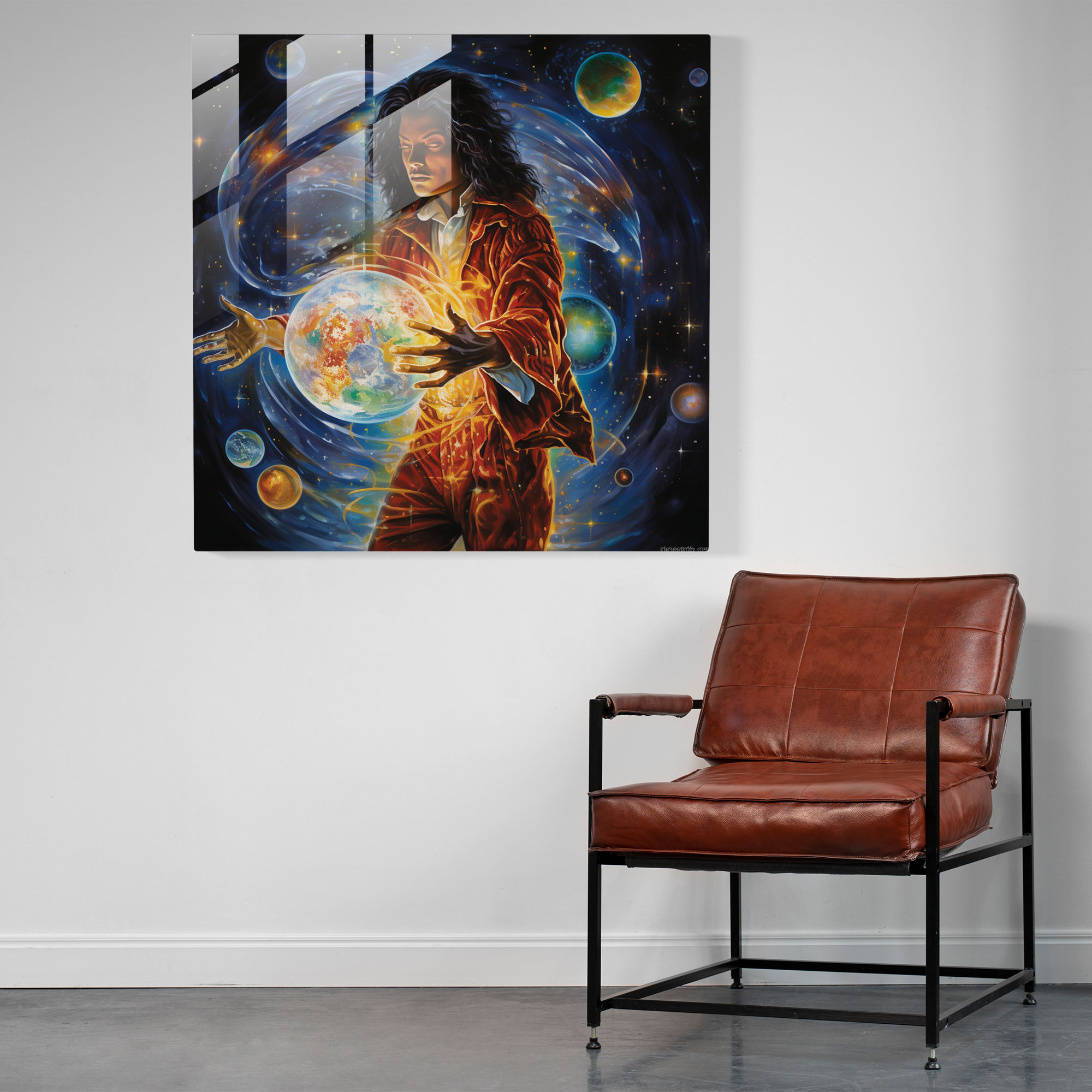 Glasbild Michael Jackson - Michael Jackson kosmische Elemente moderne Kunst Glaswandkunst