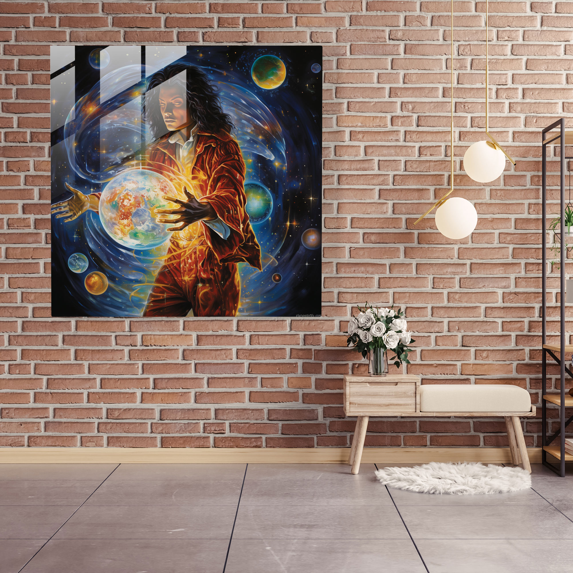 Glasbild Michael Jackson - Michael Jackson kosmische Elemente moderne Kunst Glaswandkunst