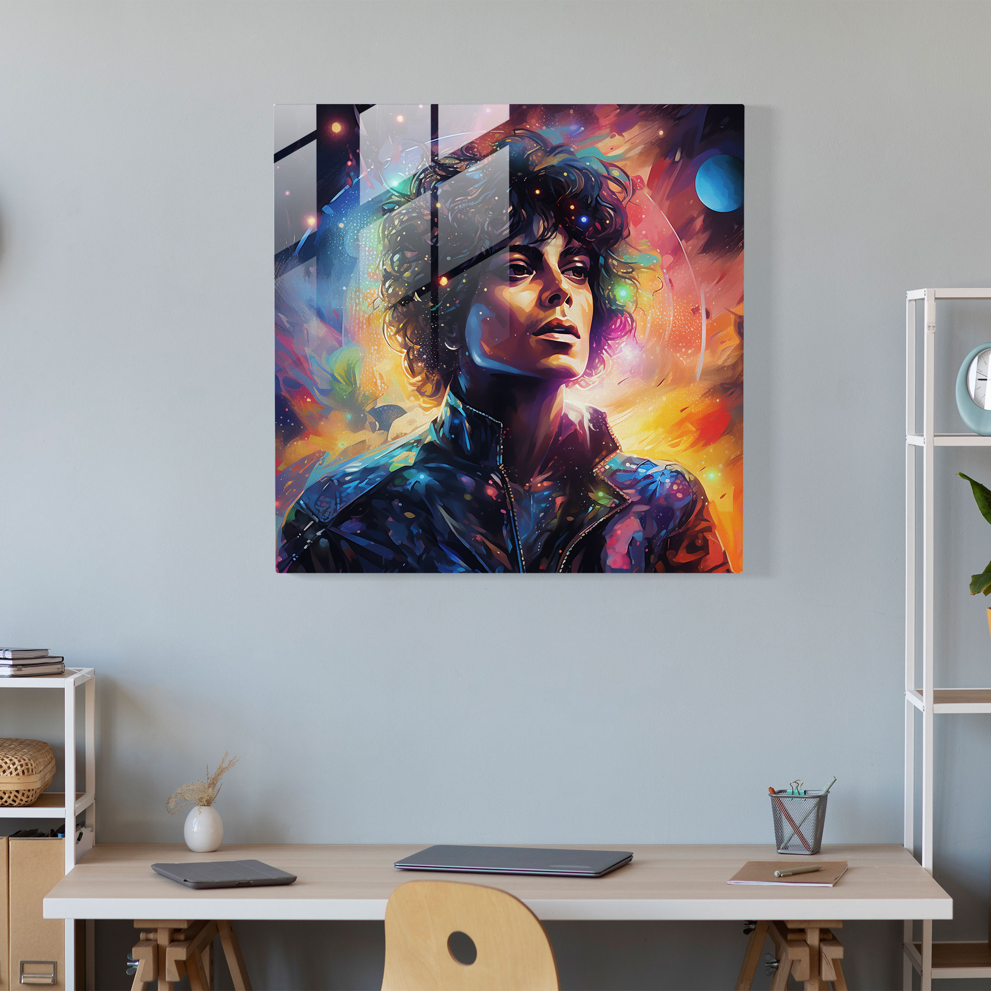 Michael Jackson Galaxy Glass Print - Micheal Jackson, Home Decoration, Michael Jackson, Digital Painting