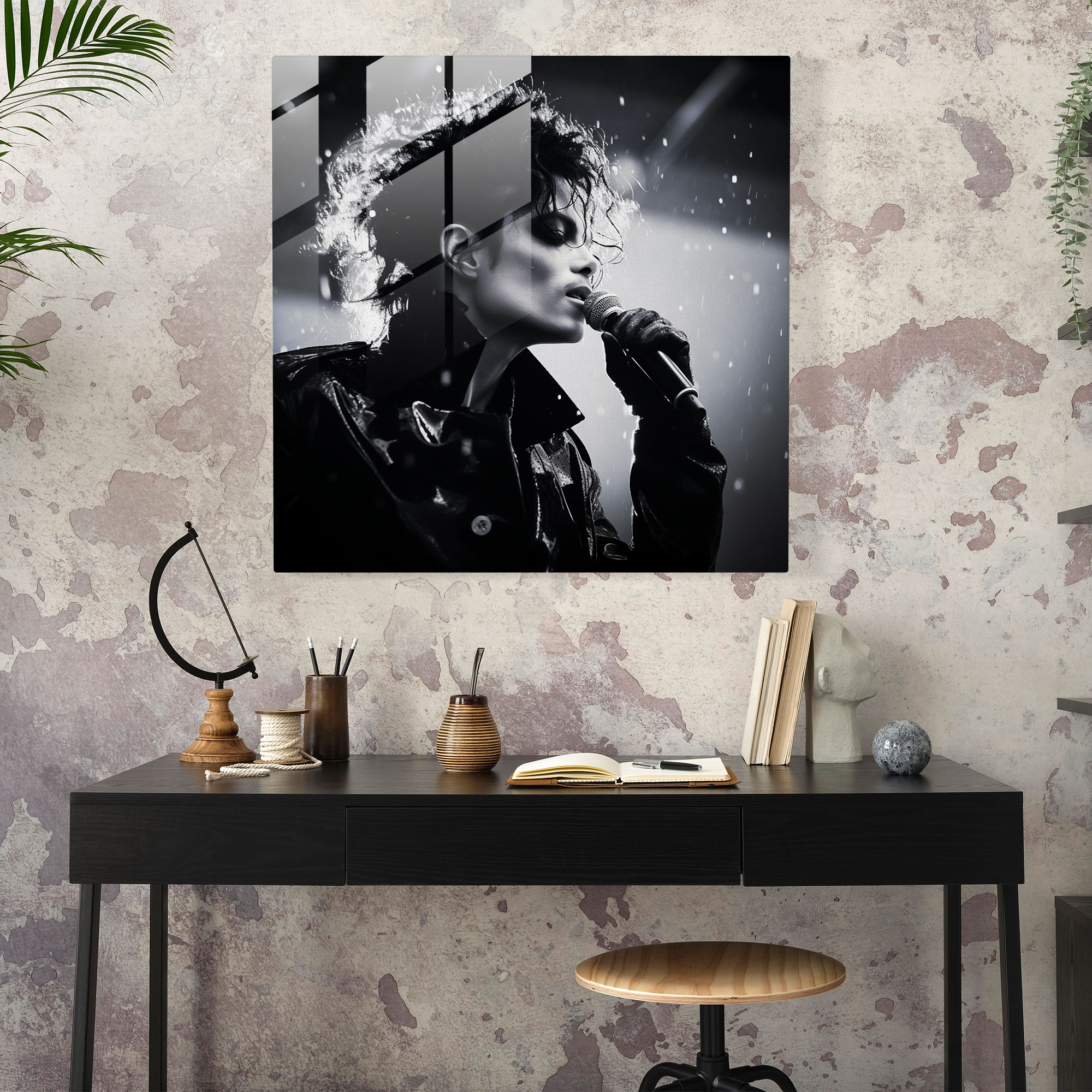 Michael Jackson Monochrome Glass Print - Micheal Jackson, Monochrome Photograph, Glass Art, Home Decoration
