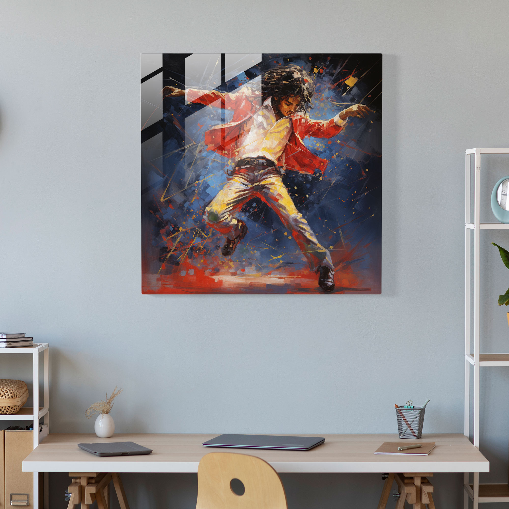 Glasbild mit Michael Jackson Impression - Michael Jackson Glaswandkunst Glasbild Tanzschritte