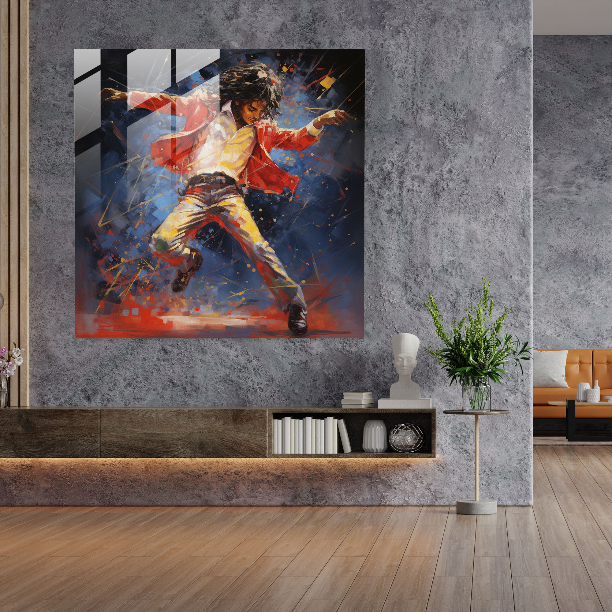 Glasbild mit Michael Jackson Impression - Michael Jackson Glaswandkunst Glasbild Tanzschritte