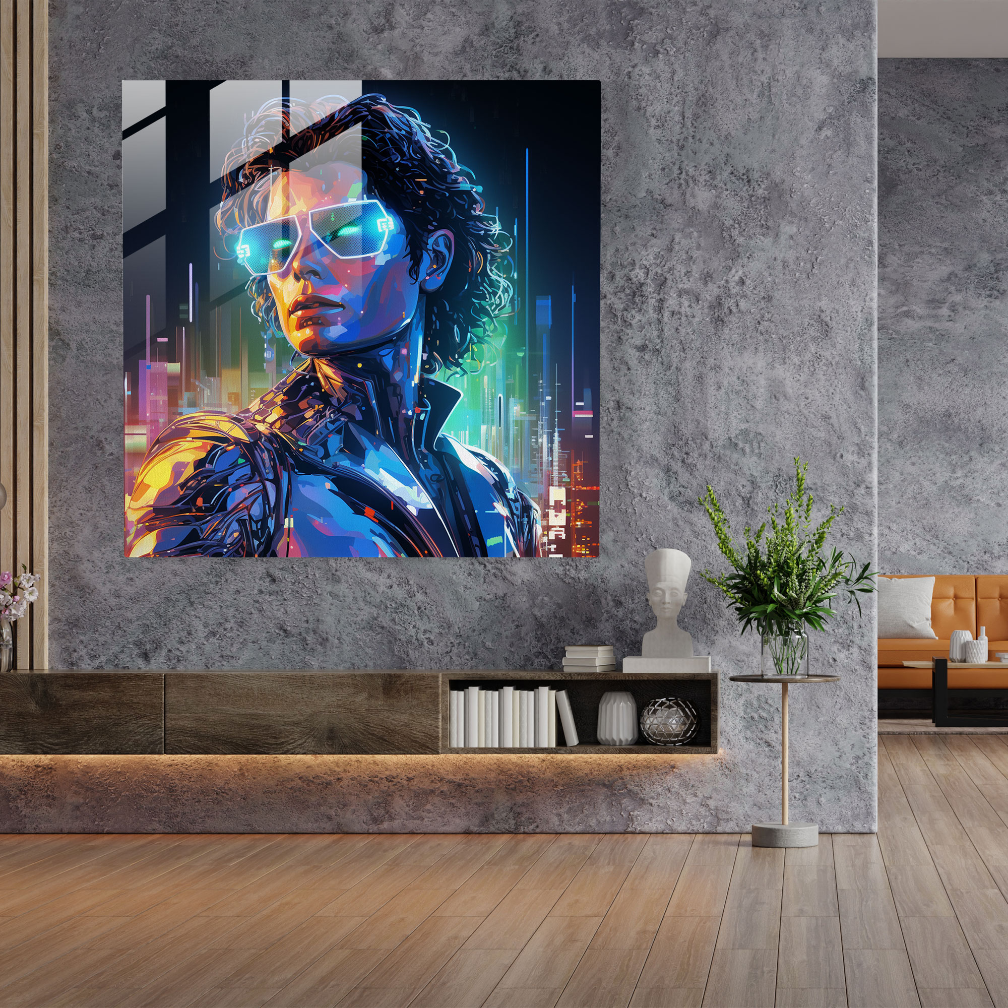 Michael Jackson Hologram Glass Print - Micheal Jackson, Michael Jackson, Glass Print, Neon Accents