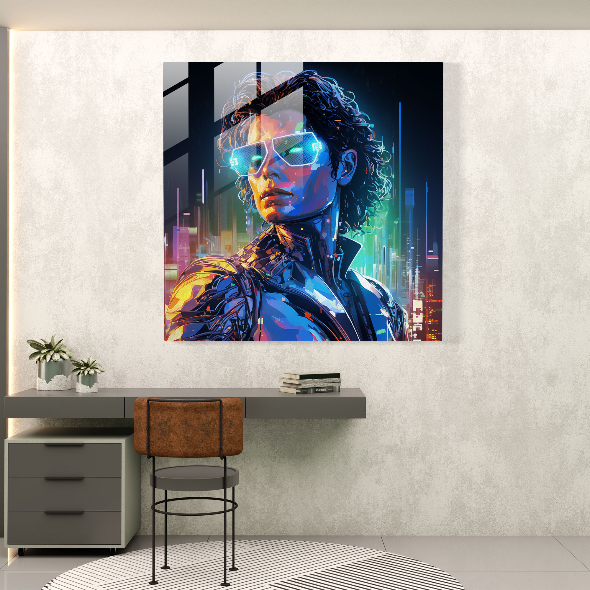 Michael Jackson Hologram Glass Print - Micheal Jackson, Michael Jackson, Glass Print, Neon Accents