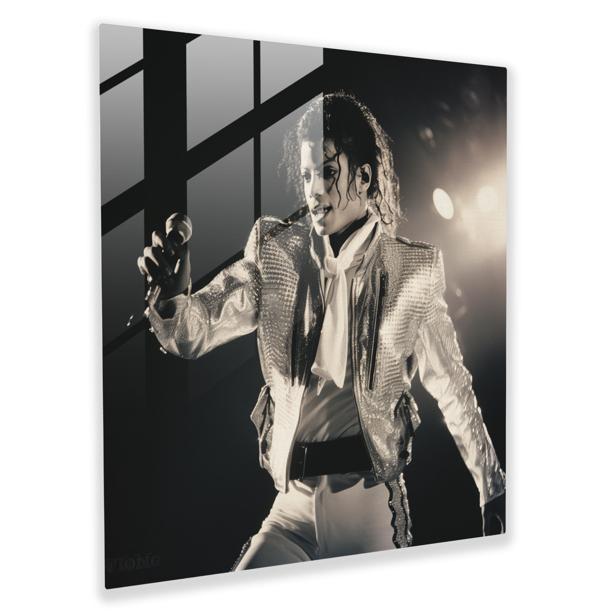 Glasbild Michael Jackson - Vintage Schwarz-Weiß Performance - Vintage Fotografie Moderne Kunst Glaswandkunst