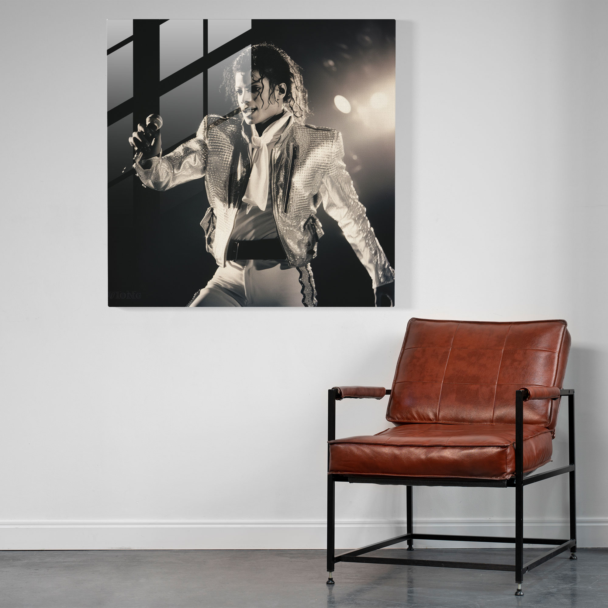 Glasbild Michael Jackson - Vintage Schwarz-Weiß Performance - Vintage Fotografie Moderne Kunst Glaswandkunst