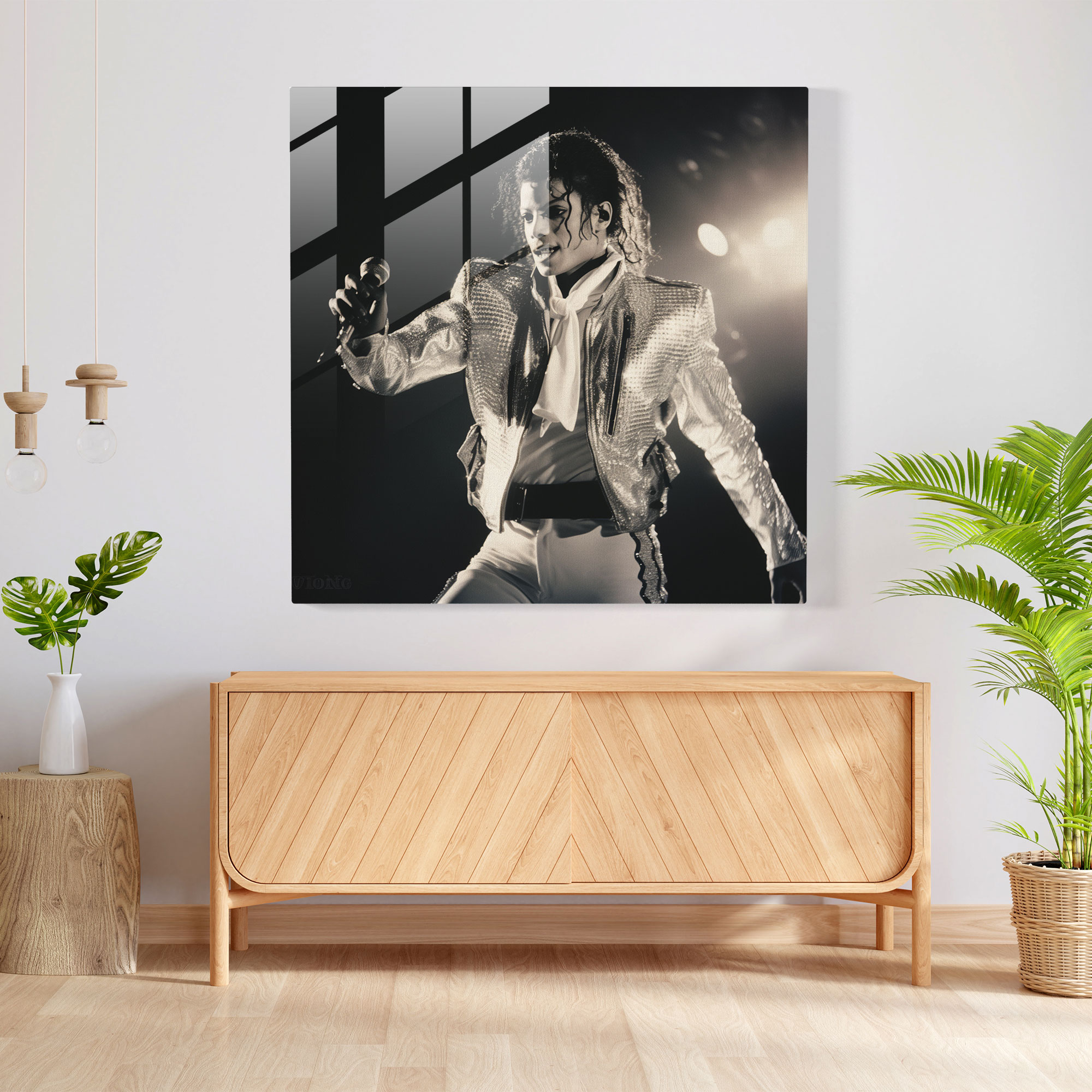 Glasbild Michael Jackson - Vintage Schwarz-Weiß Performance - Vintage Fotografie Moderne Kunst Glaswandkunst
