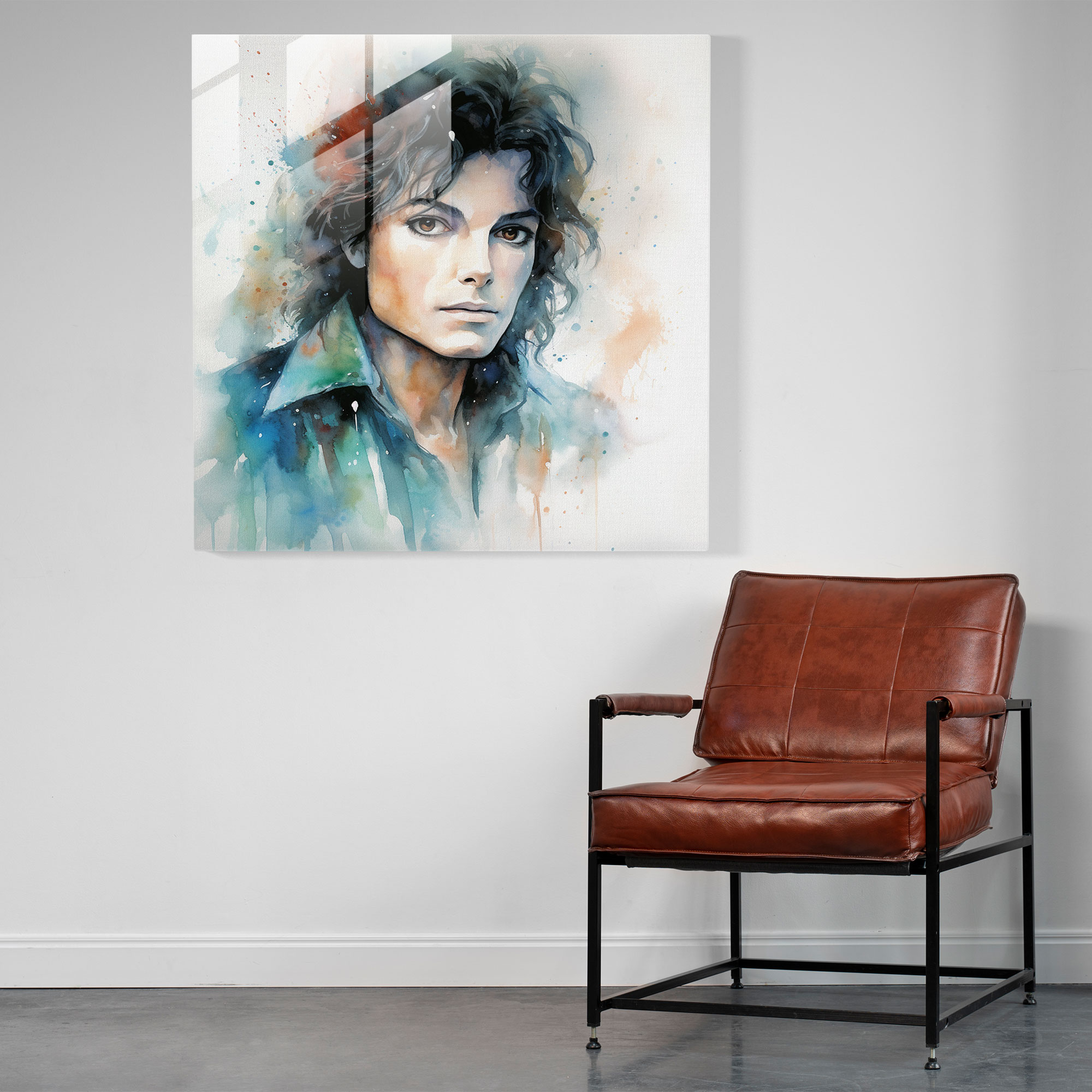 Wasserfarben-Glasbild von Michael Jackson - Sanfte Striche Glas Kunst Glas Wandkunst
