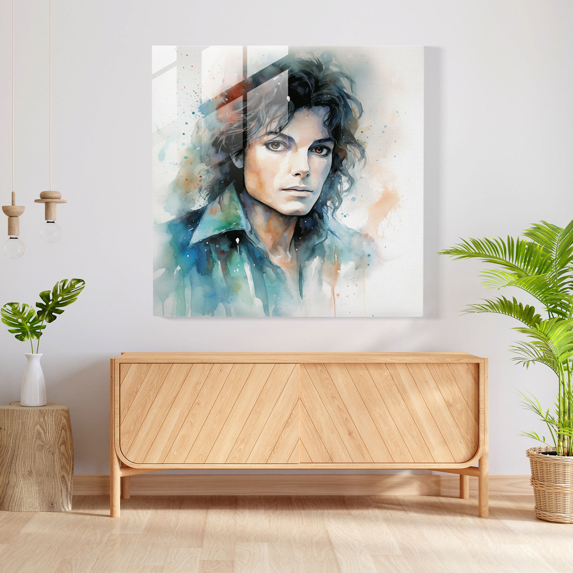 Wasserfarben-Glasbild von Michael Jackson - Sanfte Striche Glas Kunst Glas Wandkunst