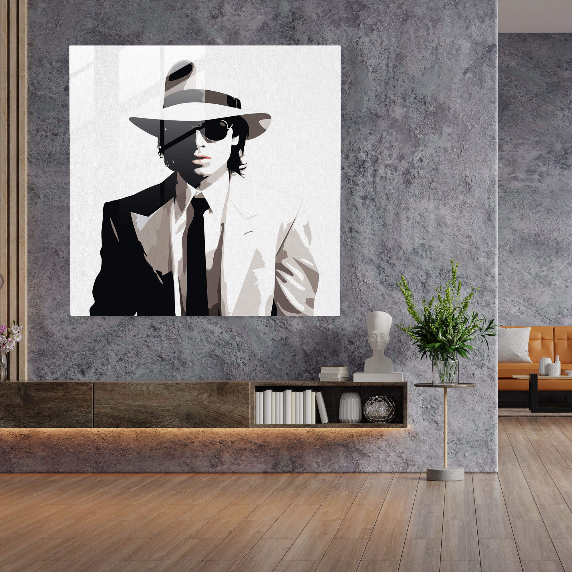 Michael Jackson Glasbild mit zeitloser Silhouette - Michael Jackson Wanddekoration moderne Kunst minimalistisches Design