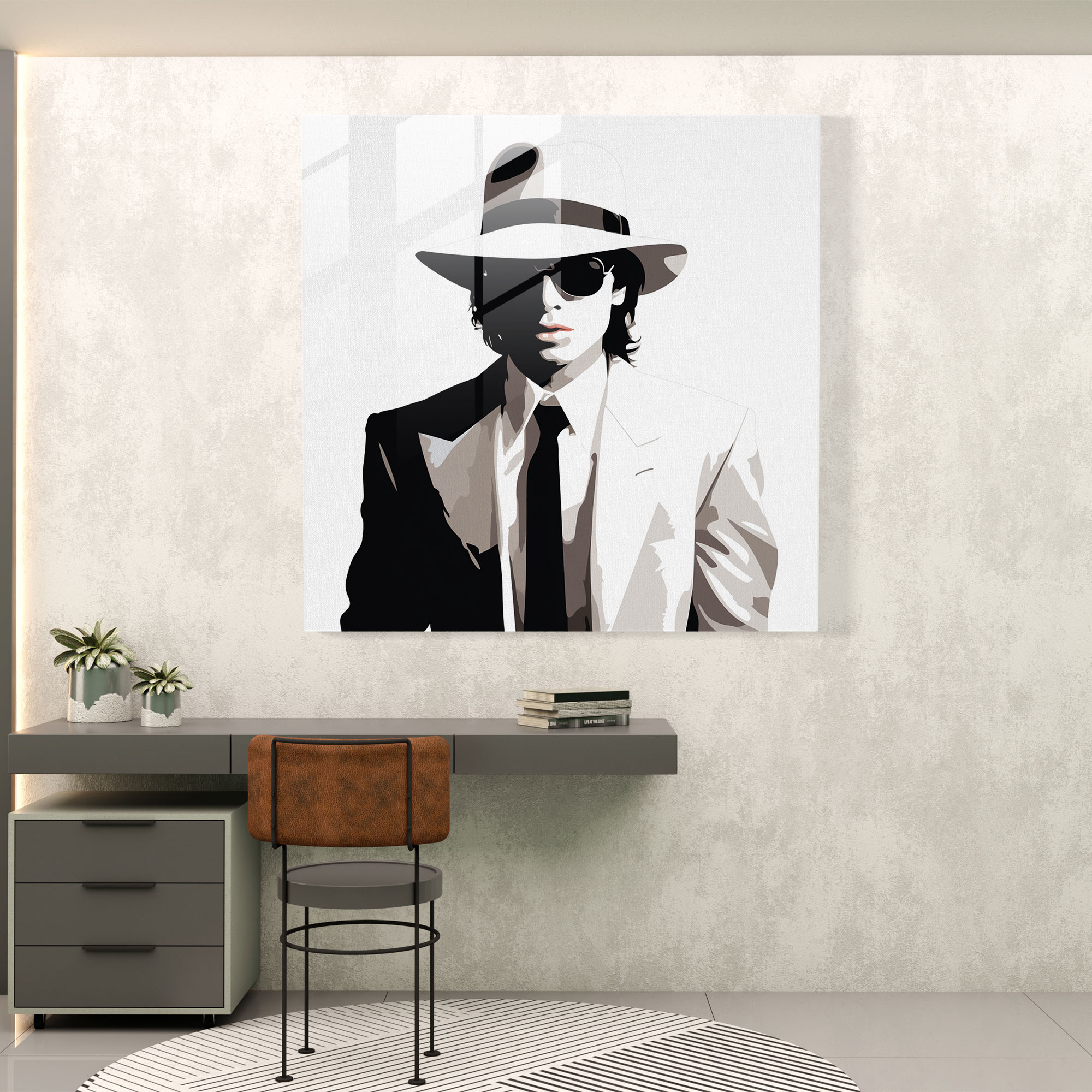 Michael Jackson Glasbild mit zeitloser Silhouette - Michael Jackson Wanddekoration moderne Kunst minimalistisches Design