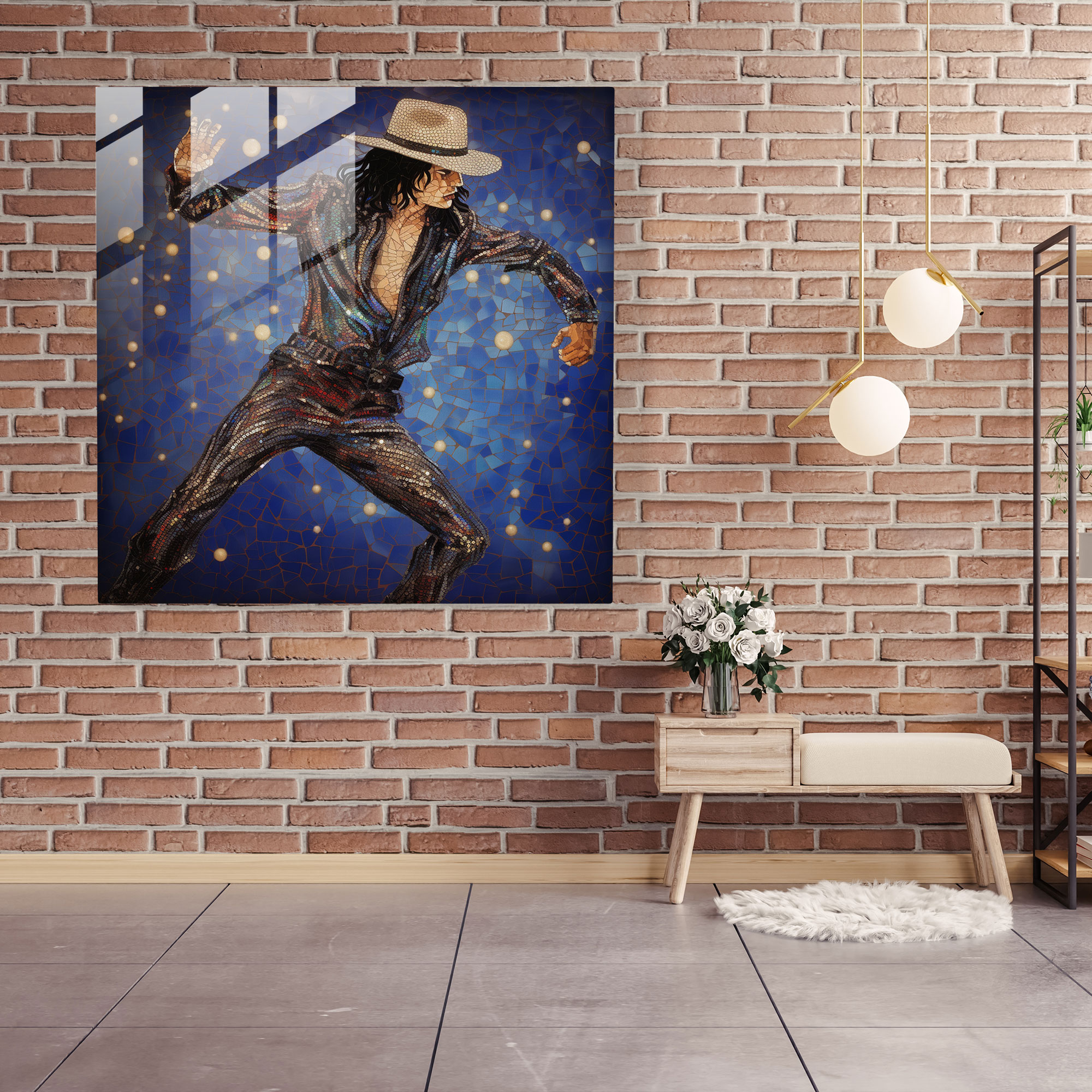 Micheal Jackson Moonwalk Glasbild-Mosaik - Leinwandbild Dekoration für Zuhause
