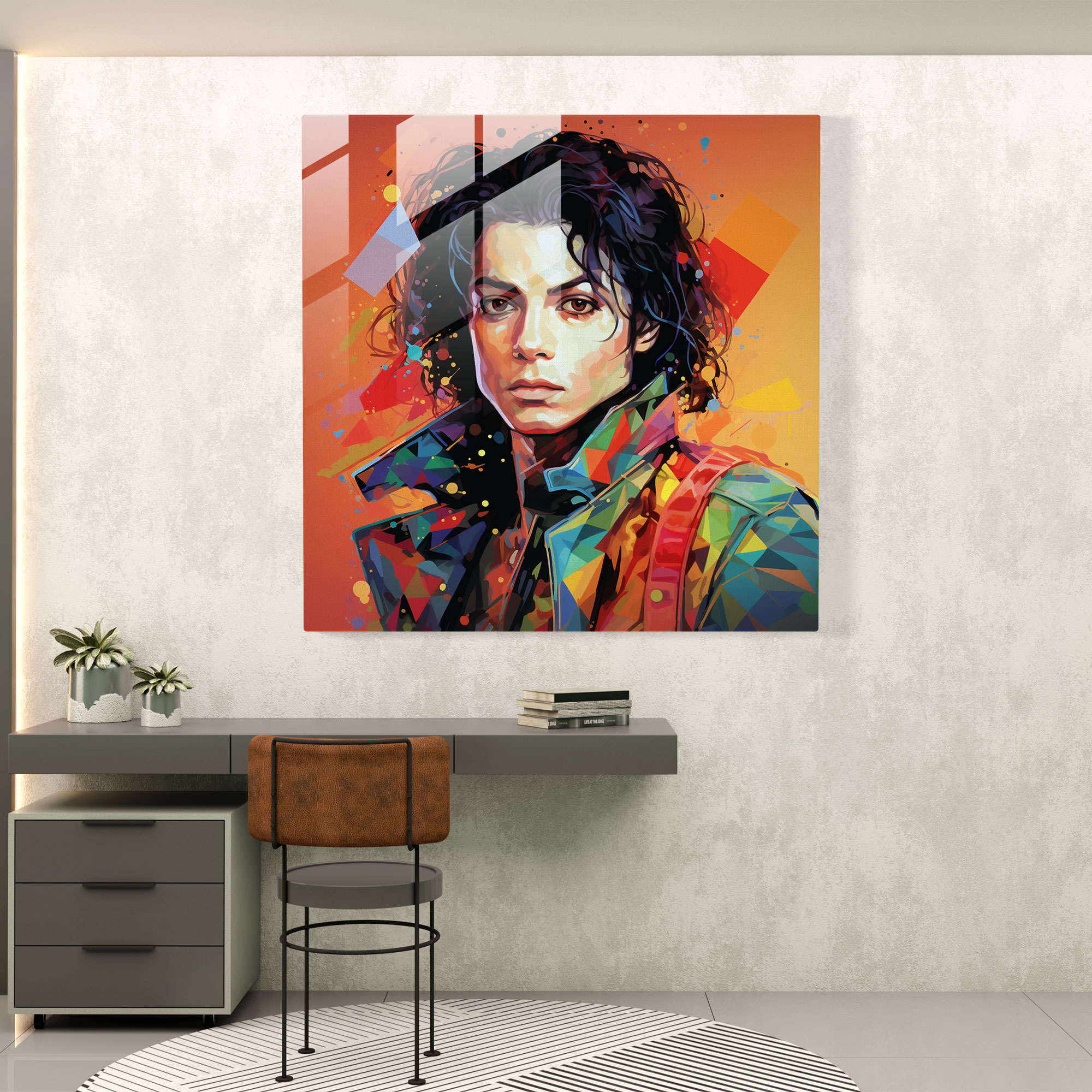 Micheal Jackson Geometric Glass Print - Micheal Jackson, Wall Decoration, Digital Artwork, Home Decoration