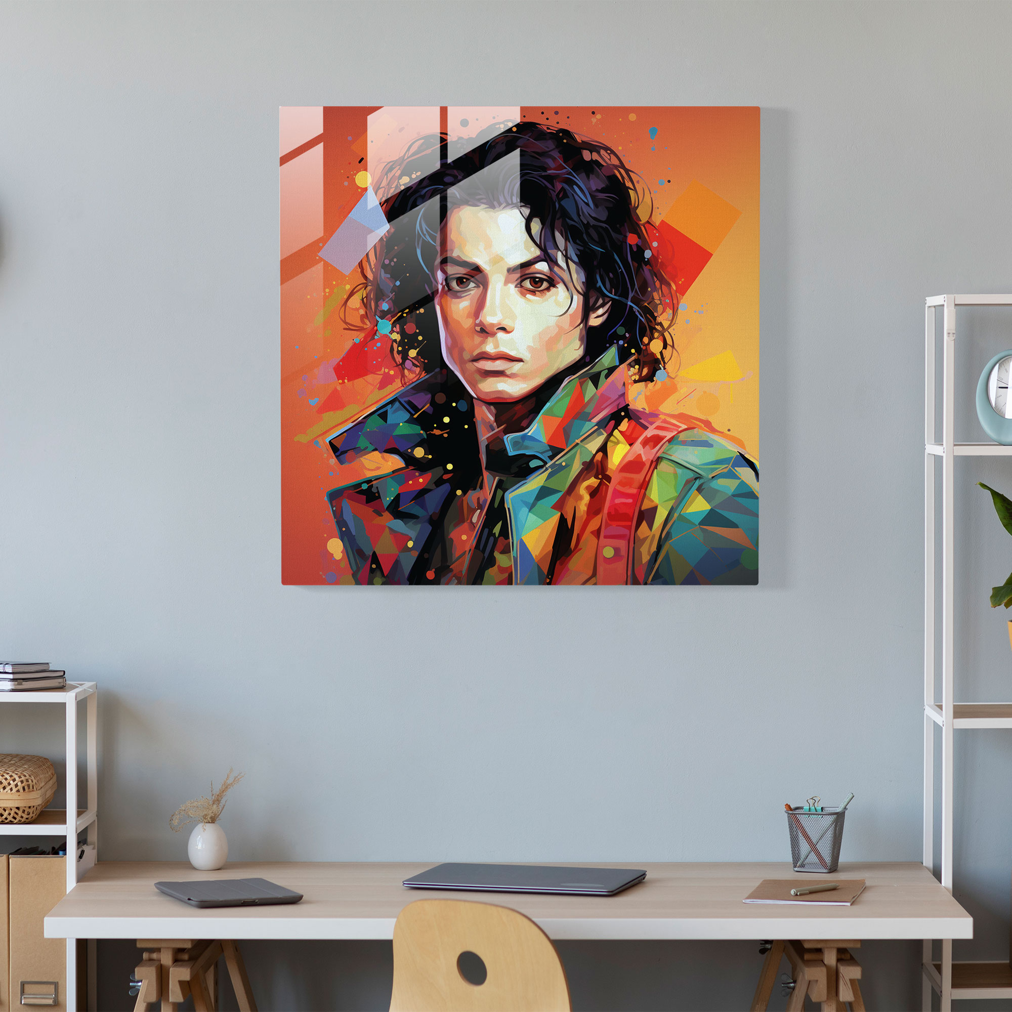 Micheal Jackson Geometric Glass Print - Micheal Jackson, Wall Decoration, Digital Artwork, Home Decoration