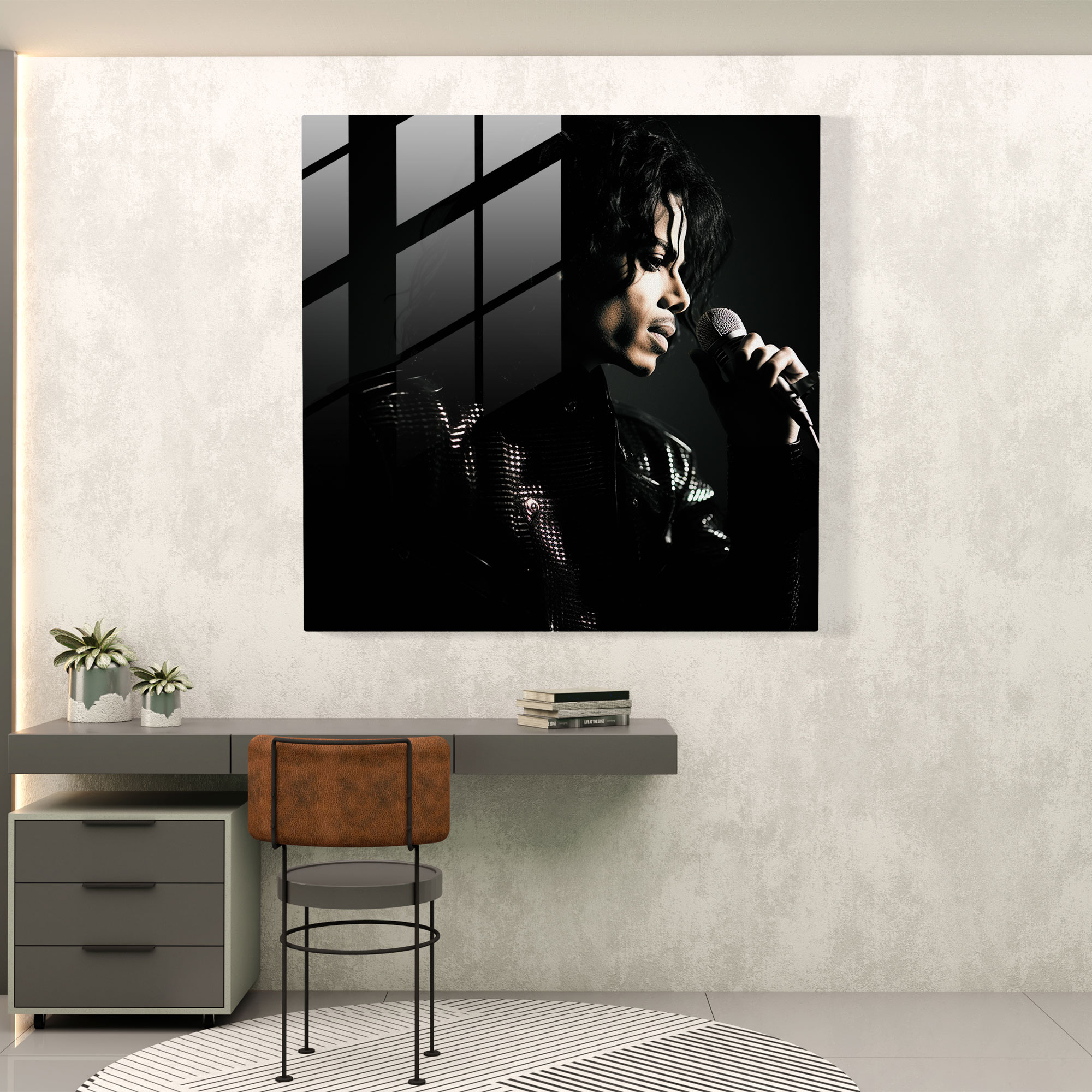 Micheal Jackson Dramatic Portrait Glass Print - Micheal Jackson, Wall Decoration, Micheal Jackson, Dramatic Lighting