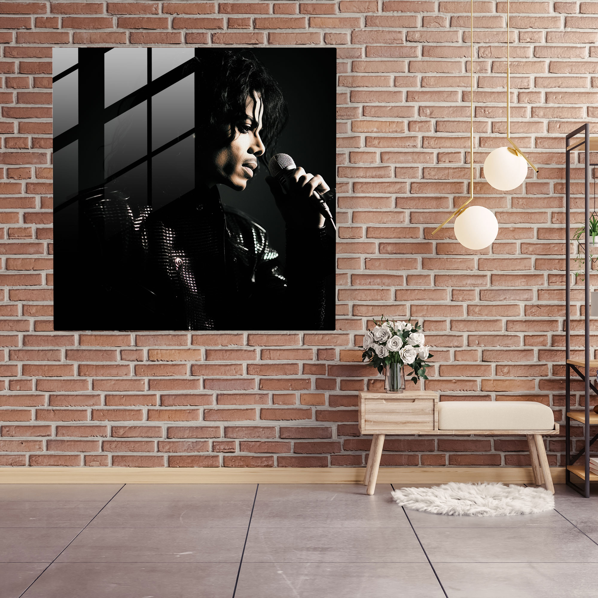 Micheal Jackson Dramatic Portrait Glass Print - Micheal Jackson, Wall Decoration, Micheal Jackson, Dramatic Lighting
