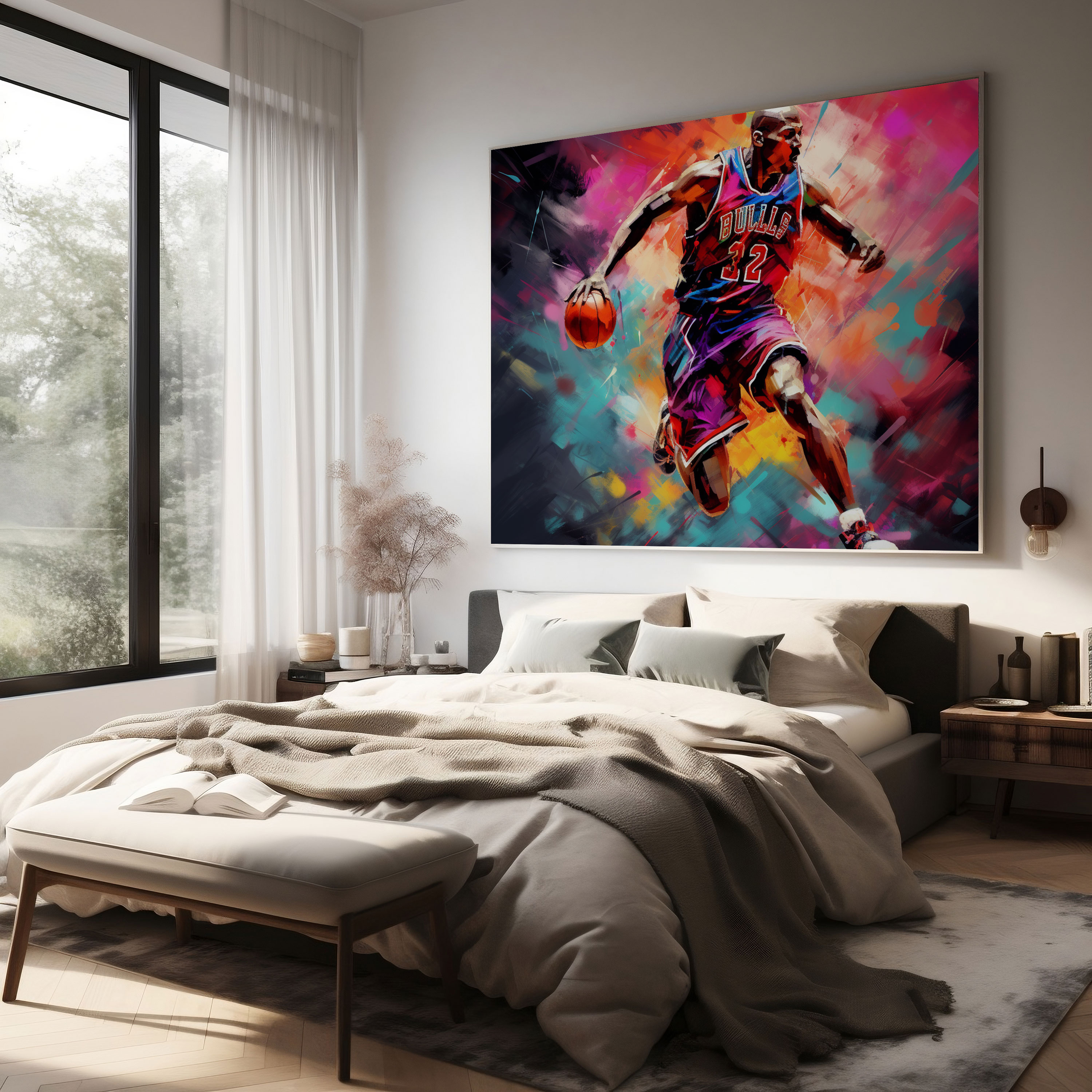 Micheal Jordan Canvas Print - Dynamic Brush Strokes - Micheal Jordan, Wall Art, Canvas, Micheal Jordan
