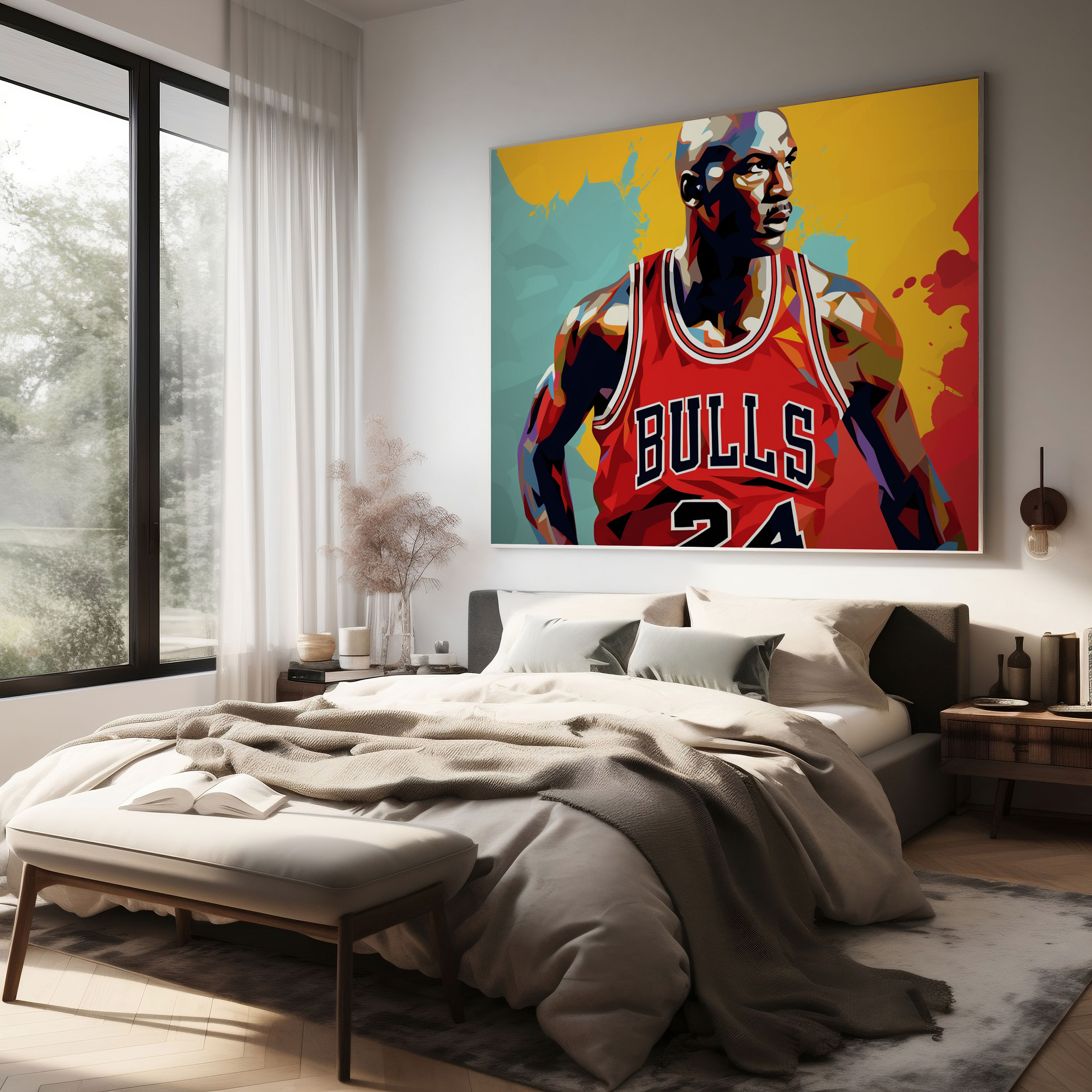 Michael Jordan Wall Art - Micheal Jordan, Bold Colors, Iconic Bulls Jersey, Wall Decoration