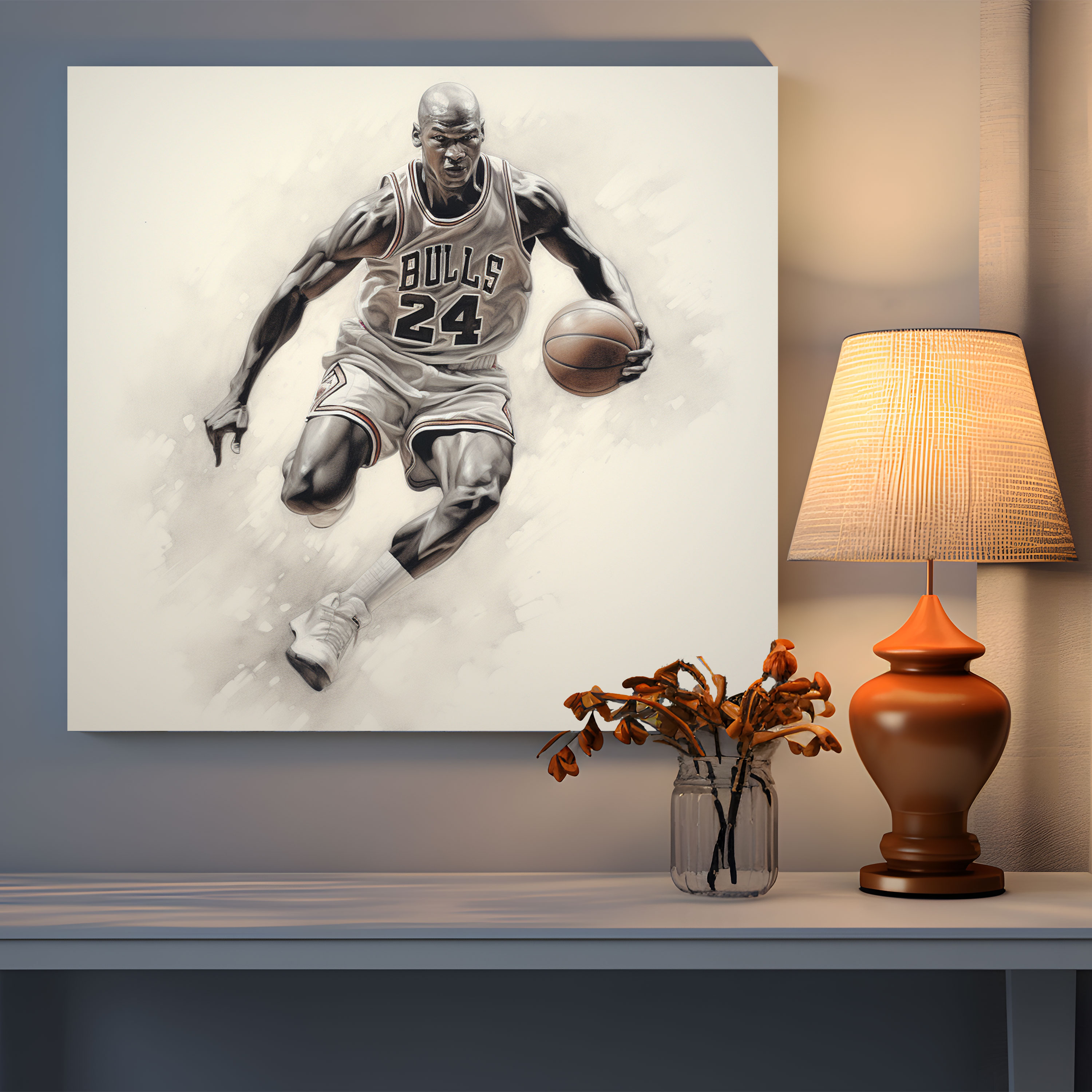 Michael Jordan Wall Art - Realistic Charcoal Sketch - Micheal Jordan, Canvas Wall Art, Charcoal Sketch, Sports