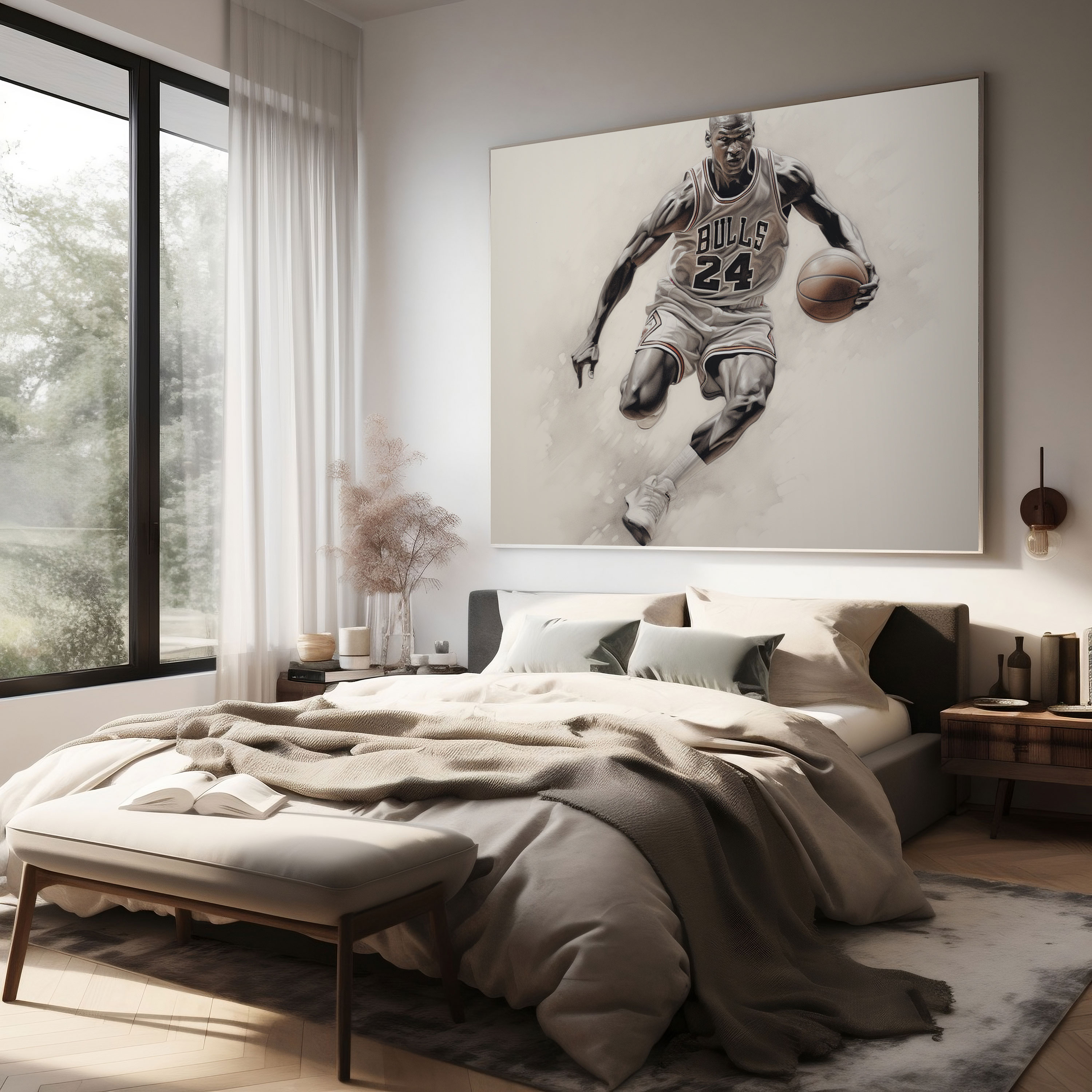 Michael Jordan Wall Art - Realistic Charcoal Sketch - Micheal Jordan, Canvas Wall Art, Charcoal Sketch, Sports