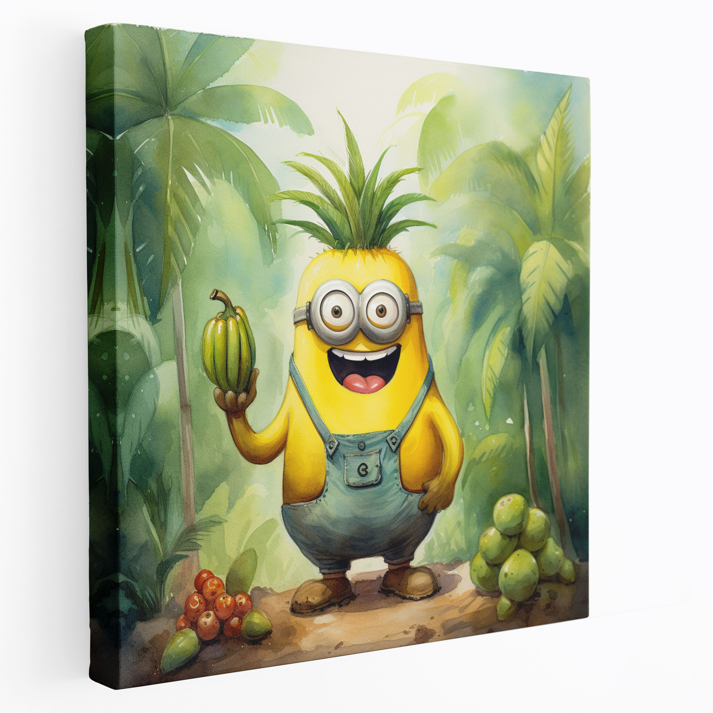 Minions Banana Bunch Canvas Print - Minions, Watercolor Painting, Wall Decoration, Tropical Setting