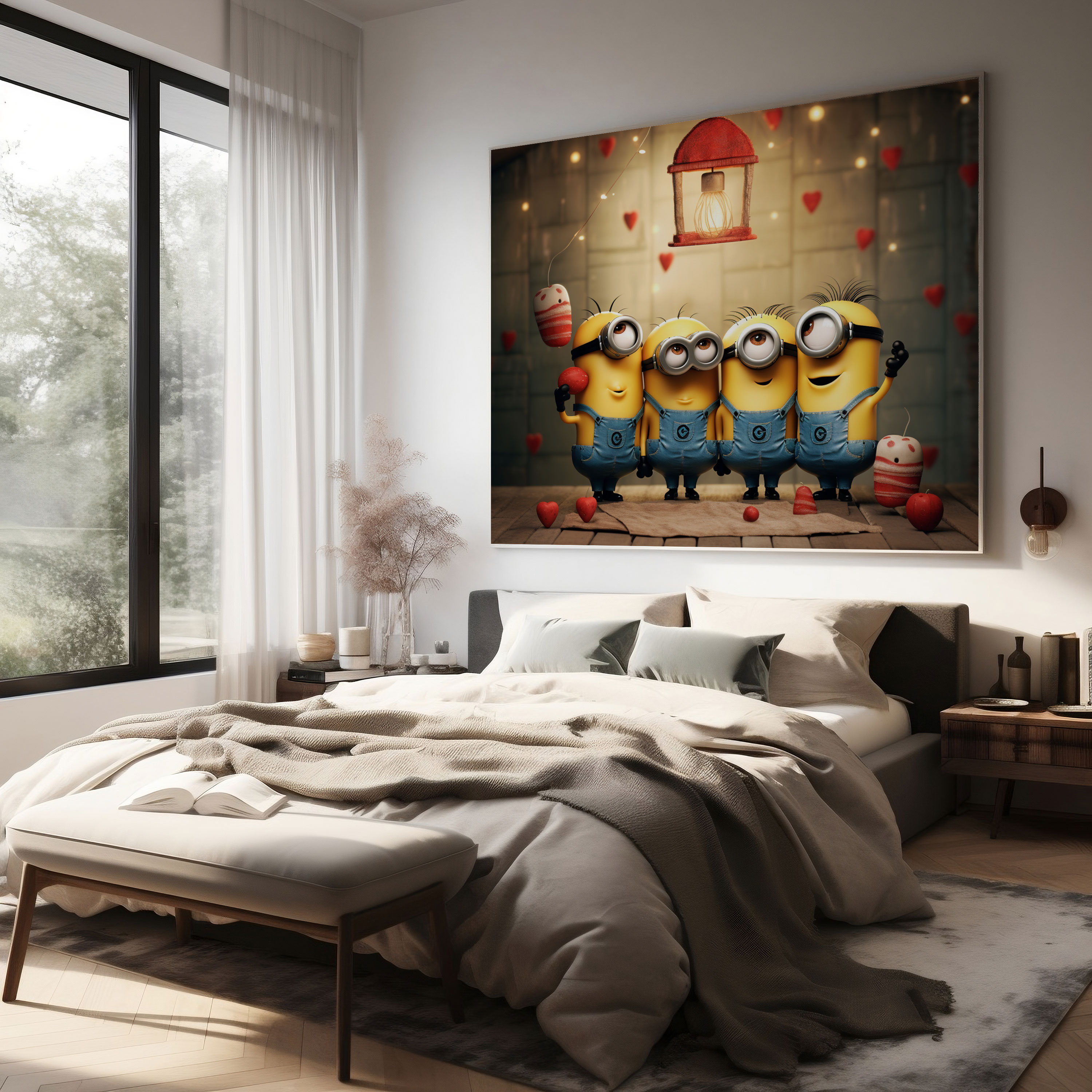 Minions Sevgi Duvar Sanatı - Minions Yürek Isıtan Dostluk Kanvas Tablo
