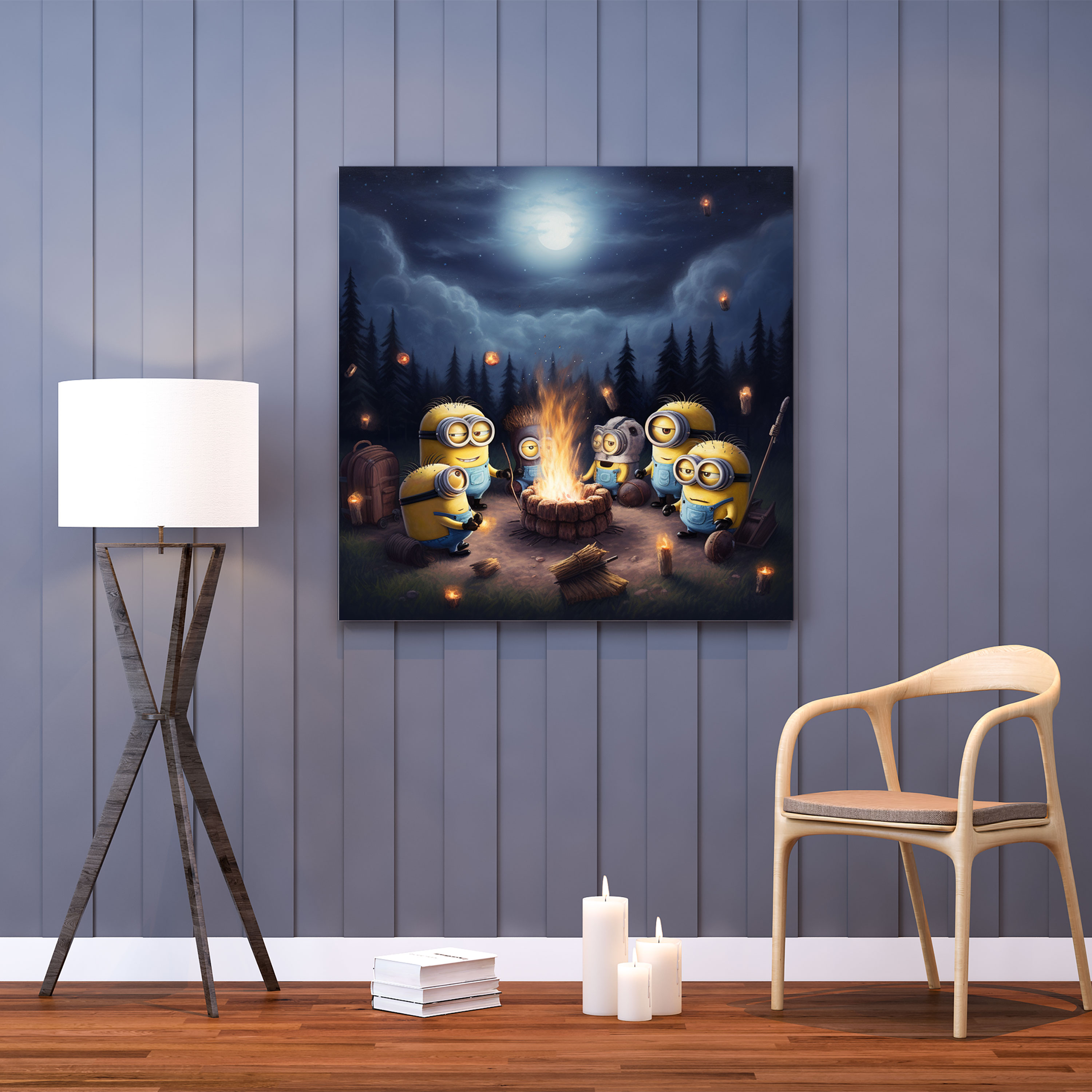 Minions Canvas Print - Cozy Campfire Night - Minions, Canvas, Night, Wall Decoration