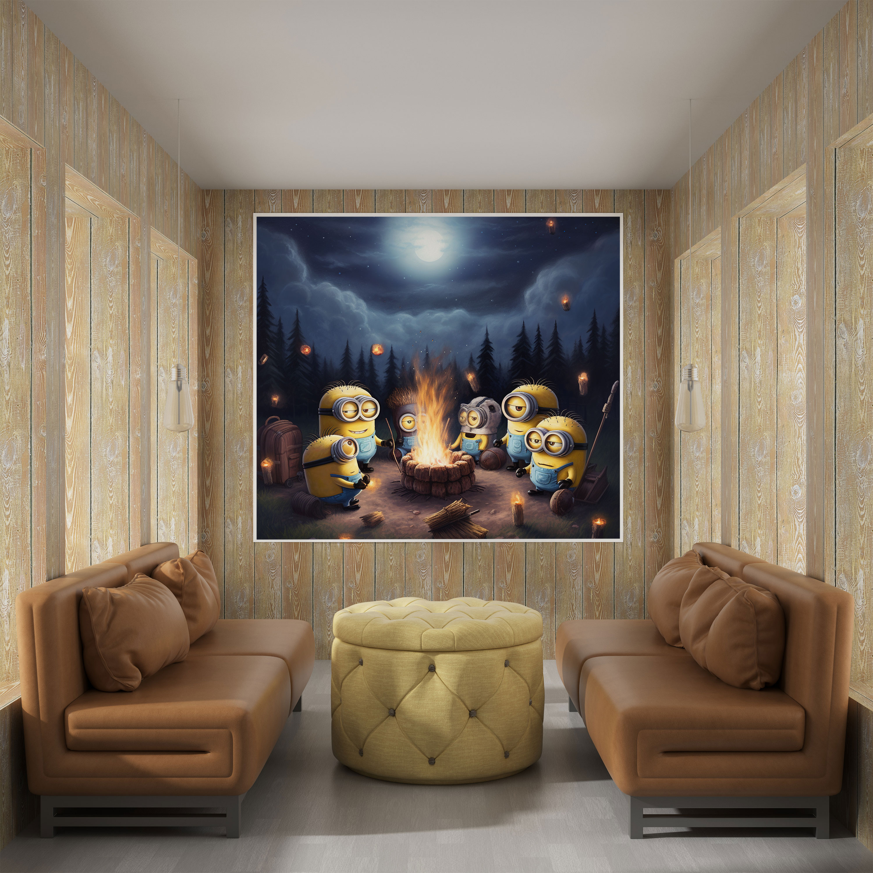 Minions Canvas Print - Cozy Campfire Night - Minions, Canvas, Night, Wall Decoration