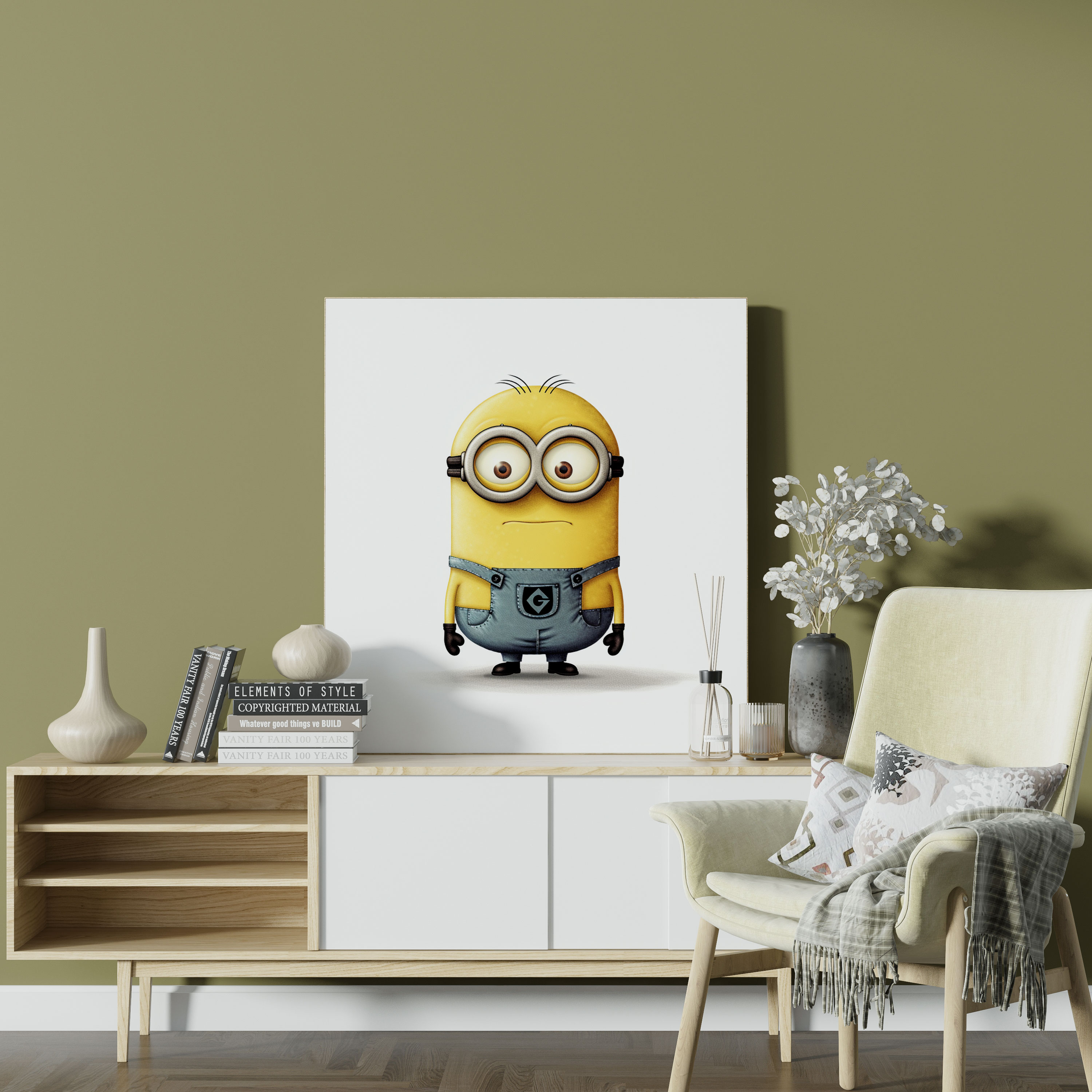 Minions Temalı Kanvas Tablo - Minimalist Duvar Sanatı - Beyaz Arka Planlı Minions Tasarımı
