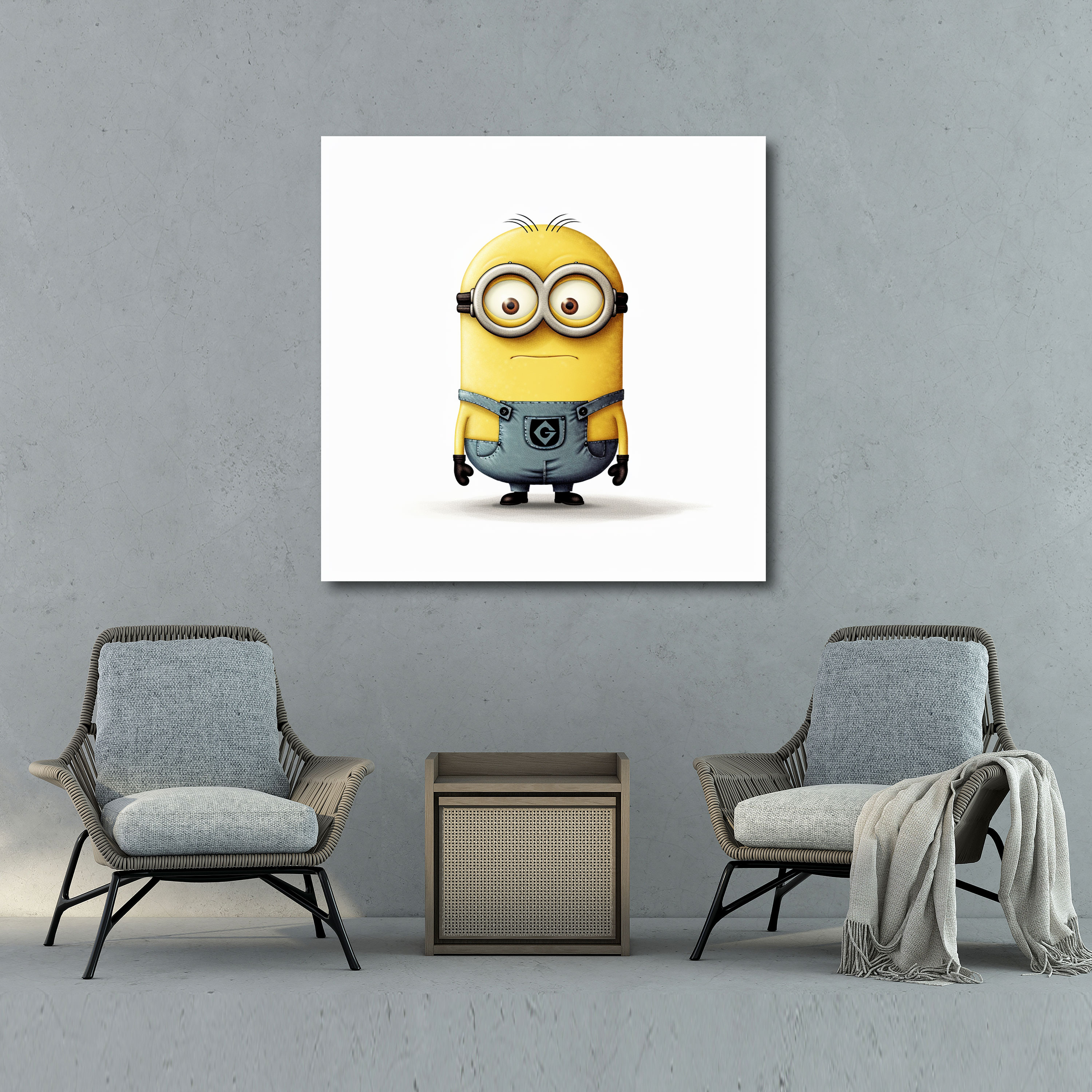 Minions Temalı Kanvas Tablo - Minimalist Duvar Sanatı - Beyaz Arka Planlı Minions Tasarımı